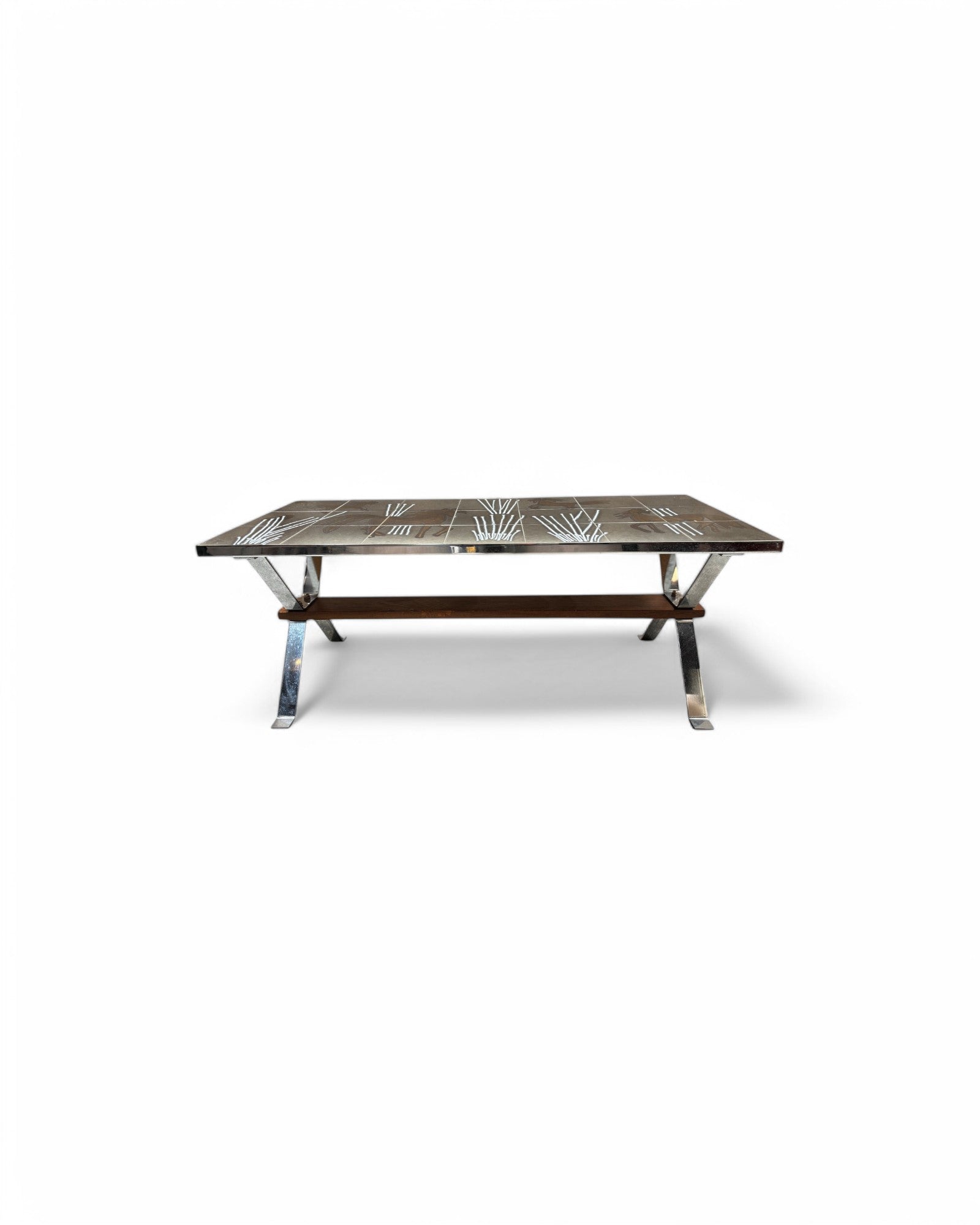 Horses in the Field, Grey, Brown and White Swiss Ceramic Tiled Coffee Table