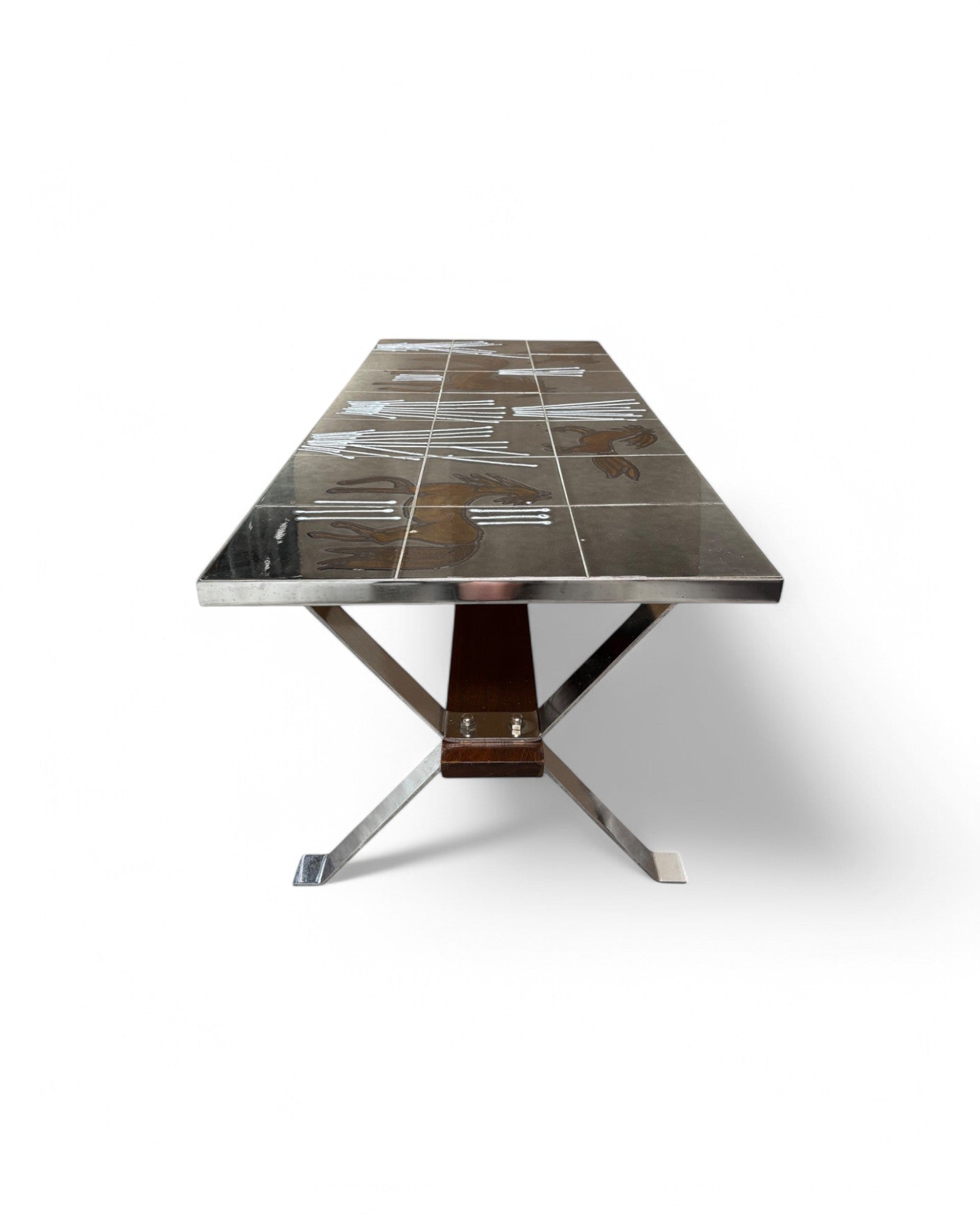 Horses in the Field, Grey, Brown and White Swiss Ceramic Tiled Coffee Table