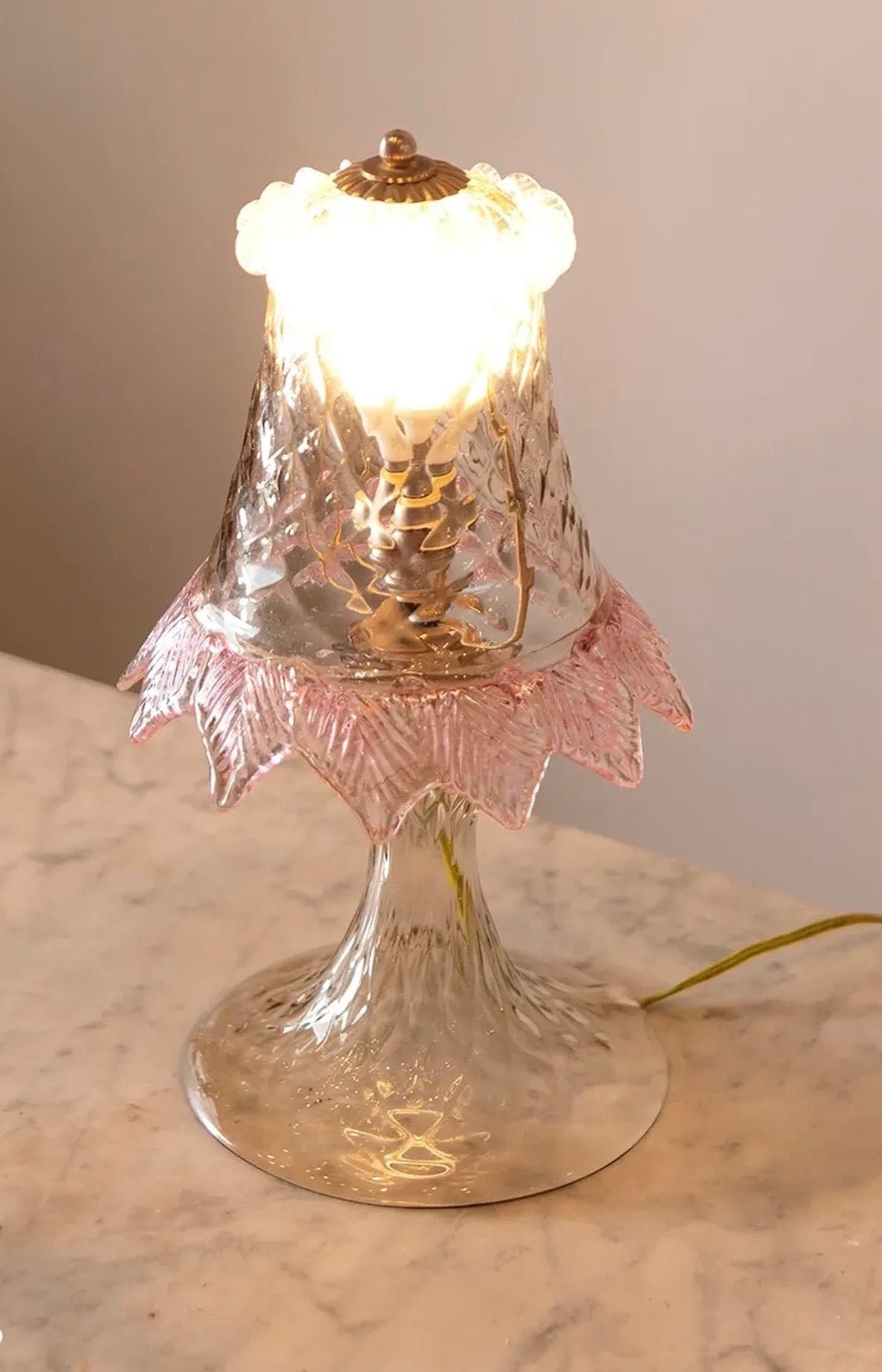 Pink Tinted 1980's Murano Glass Mini Table Lamp - Surround Living - 1