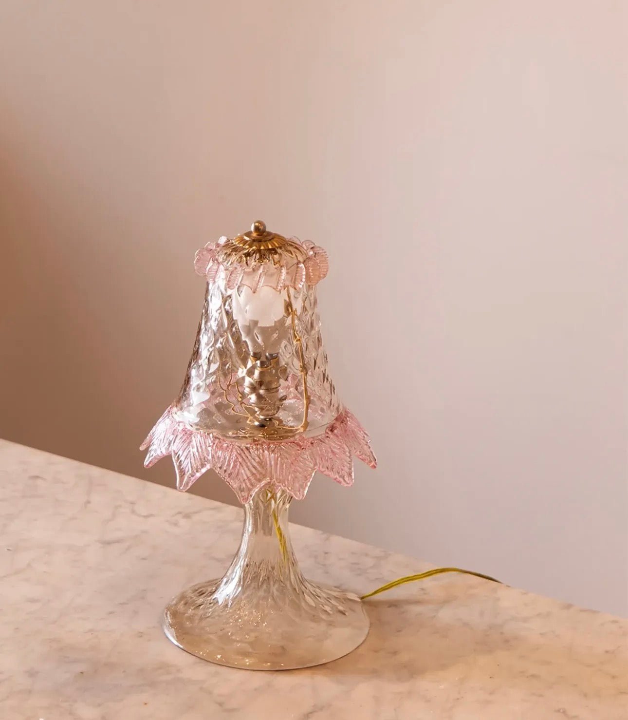 Pink Tinted 1980's Murano Glass Mini Table Lamp