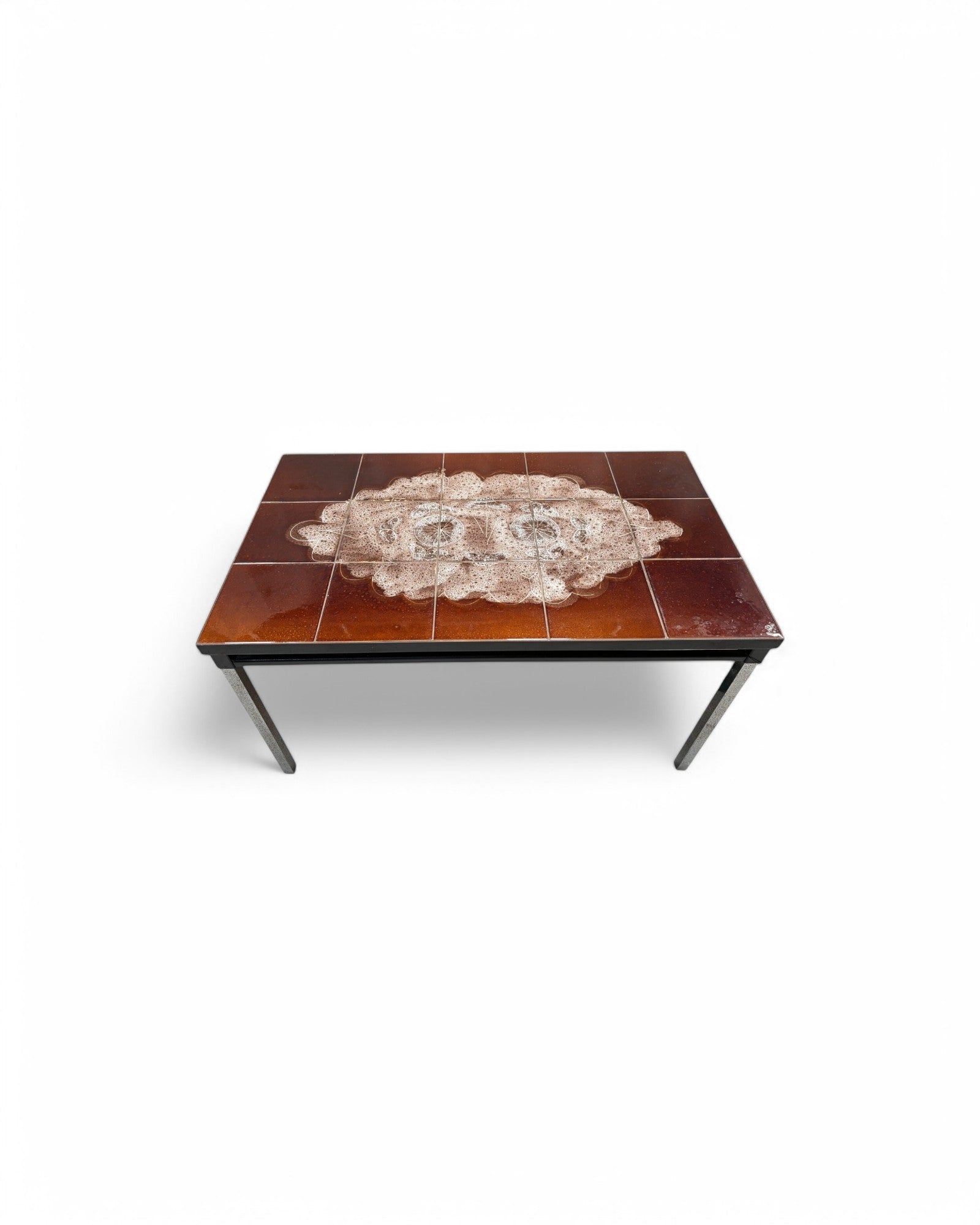 Butterfly Mandala, Dark Brown Swiss Ceramic Mini Tiled Coffee Table