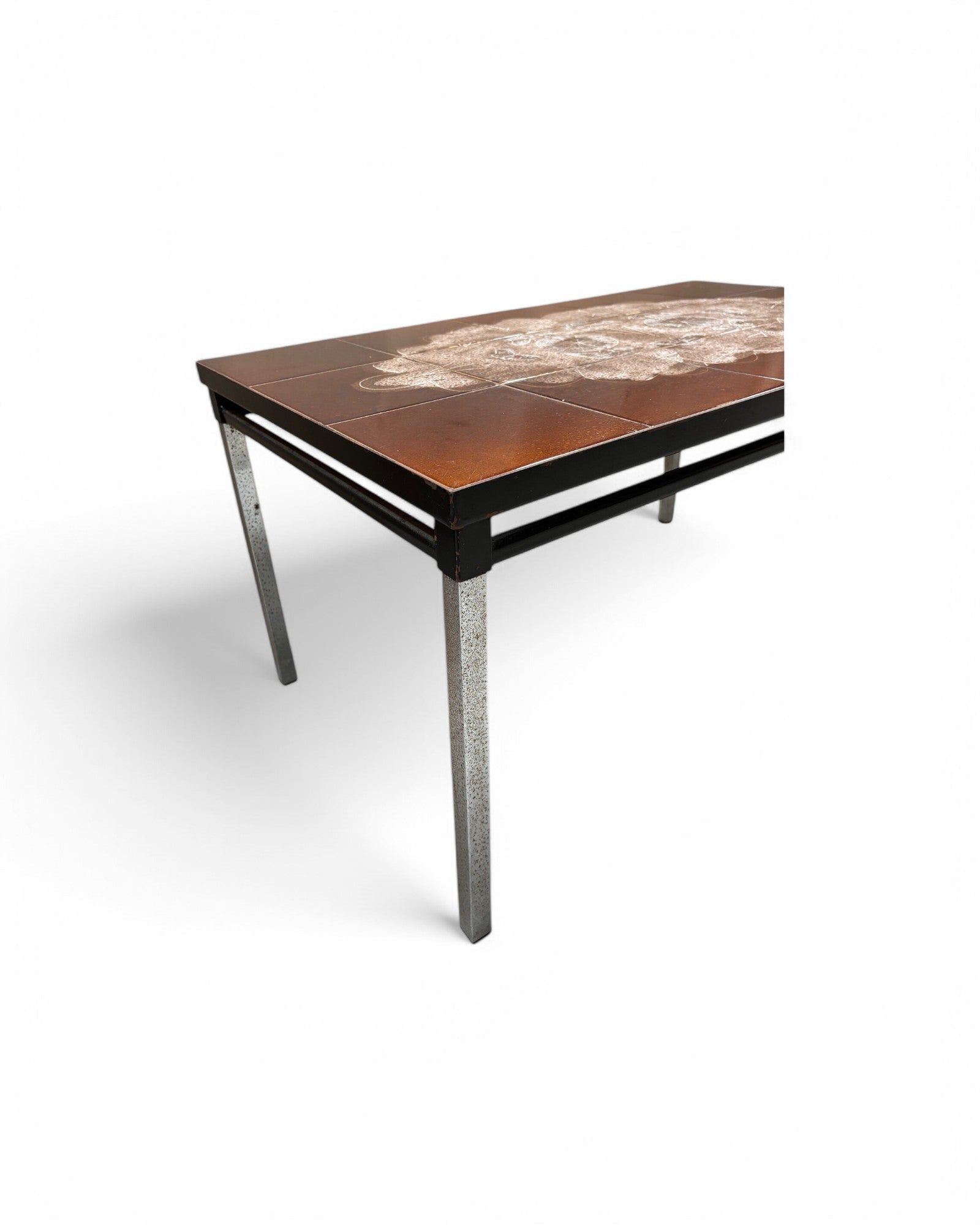 Butterfly Mandala, Dark Brown Swiss Ceramic Mini Tiled Coffee Table