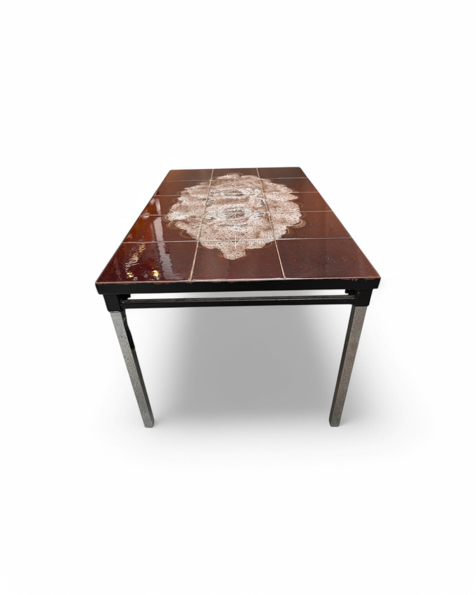 Butterfly Mandala, Dark Brown Swiss Ceramic Mini Tiled Coffee Table