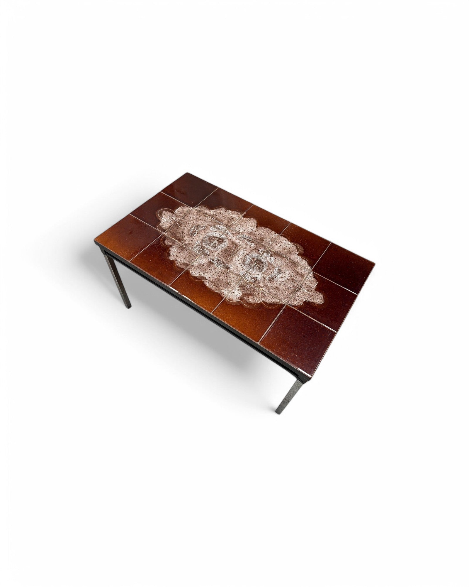 Butterfly Mandala, Dark Brown Swiss Ceramic Mini Tiled Coffee Table