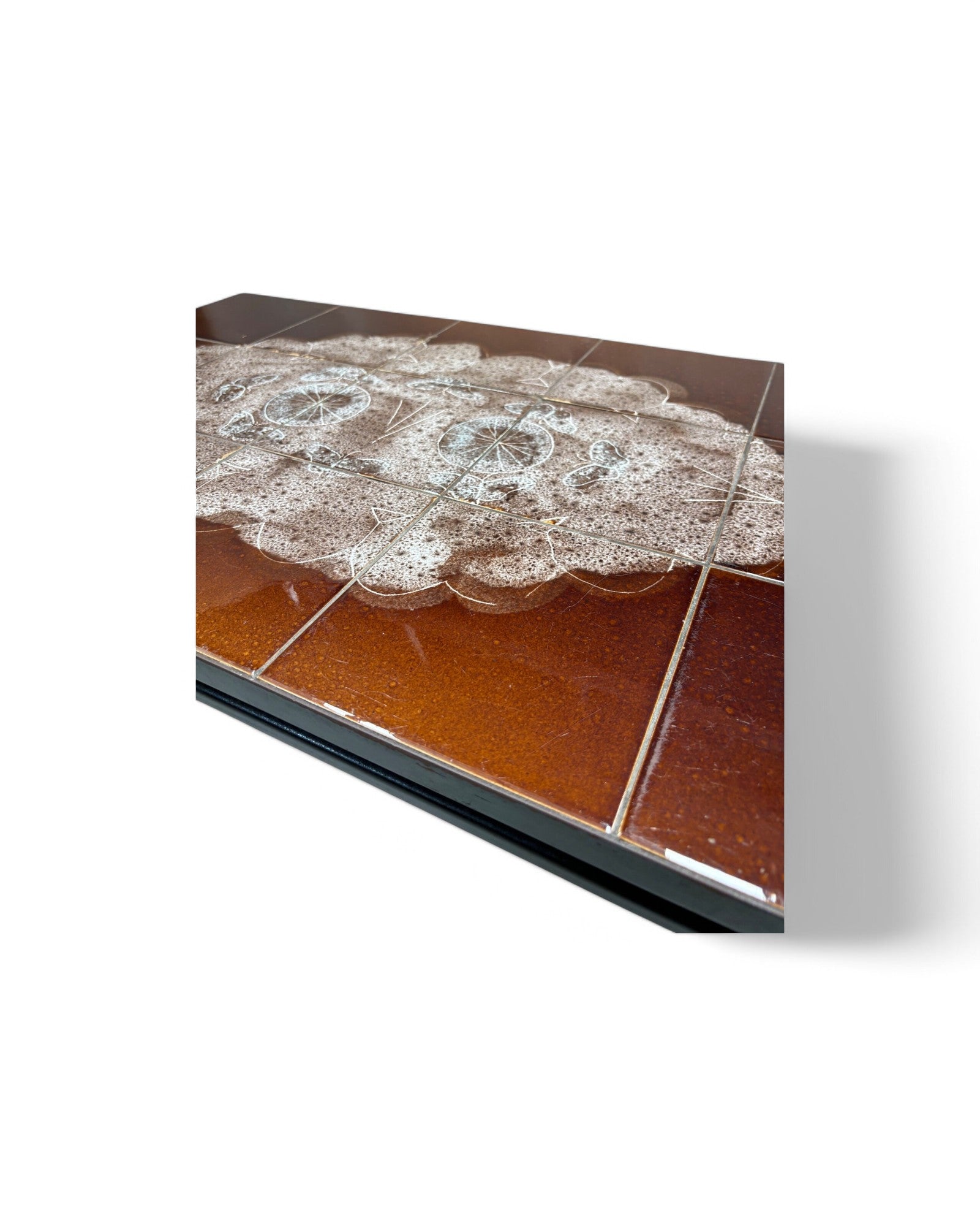 Butterfly Mandala, Dark Brown Swiss Ceramic Mini Tiled Coffee Table