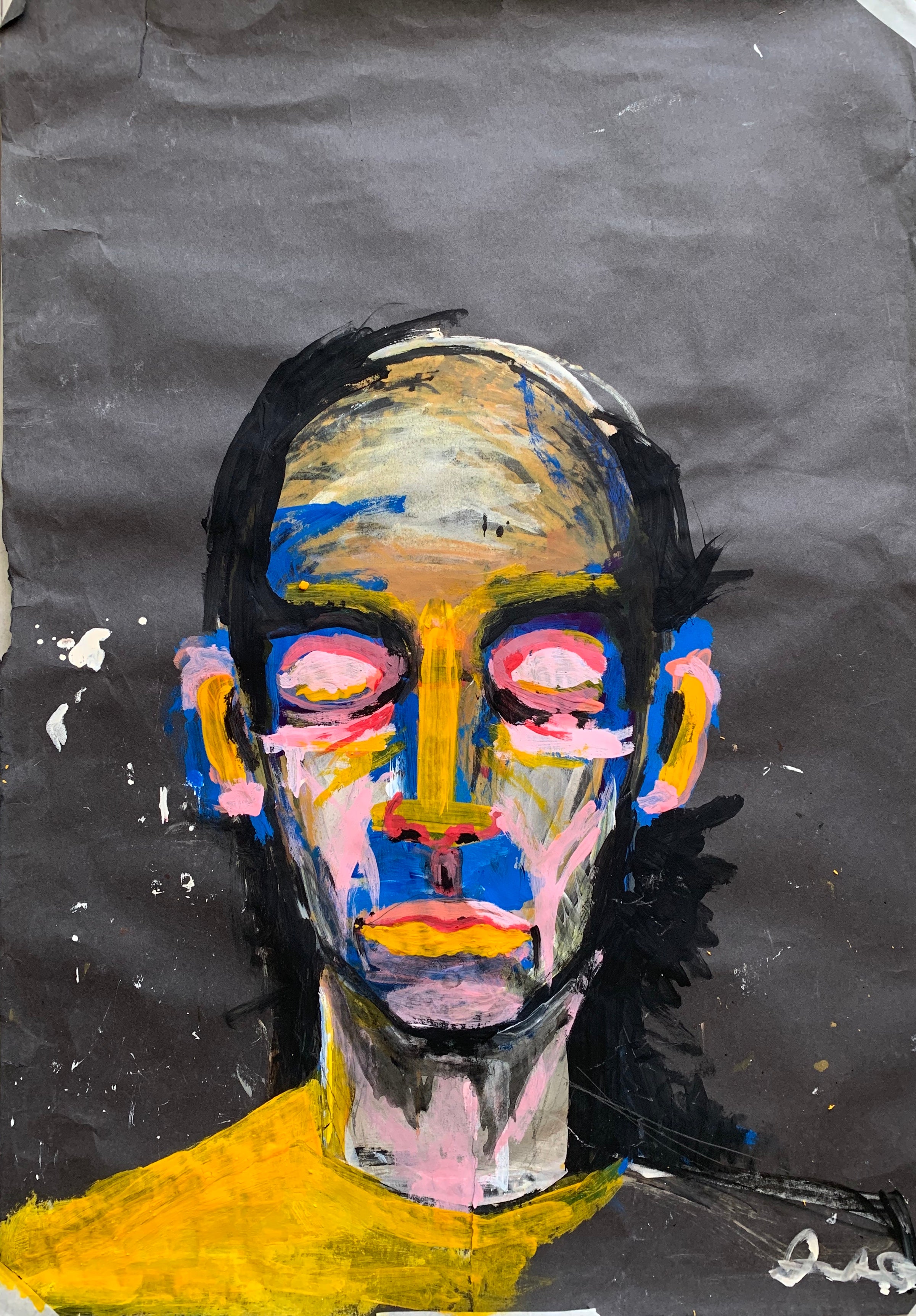 Pink Eye Painting of Face on Black Paper