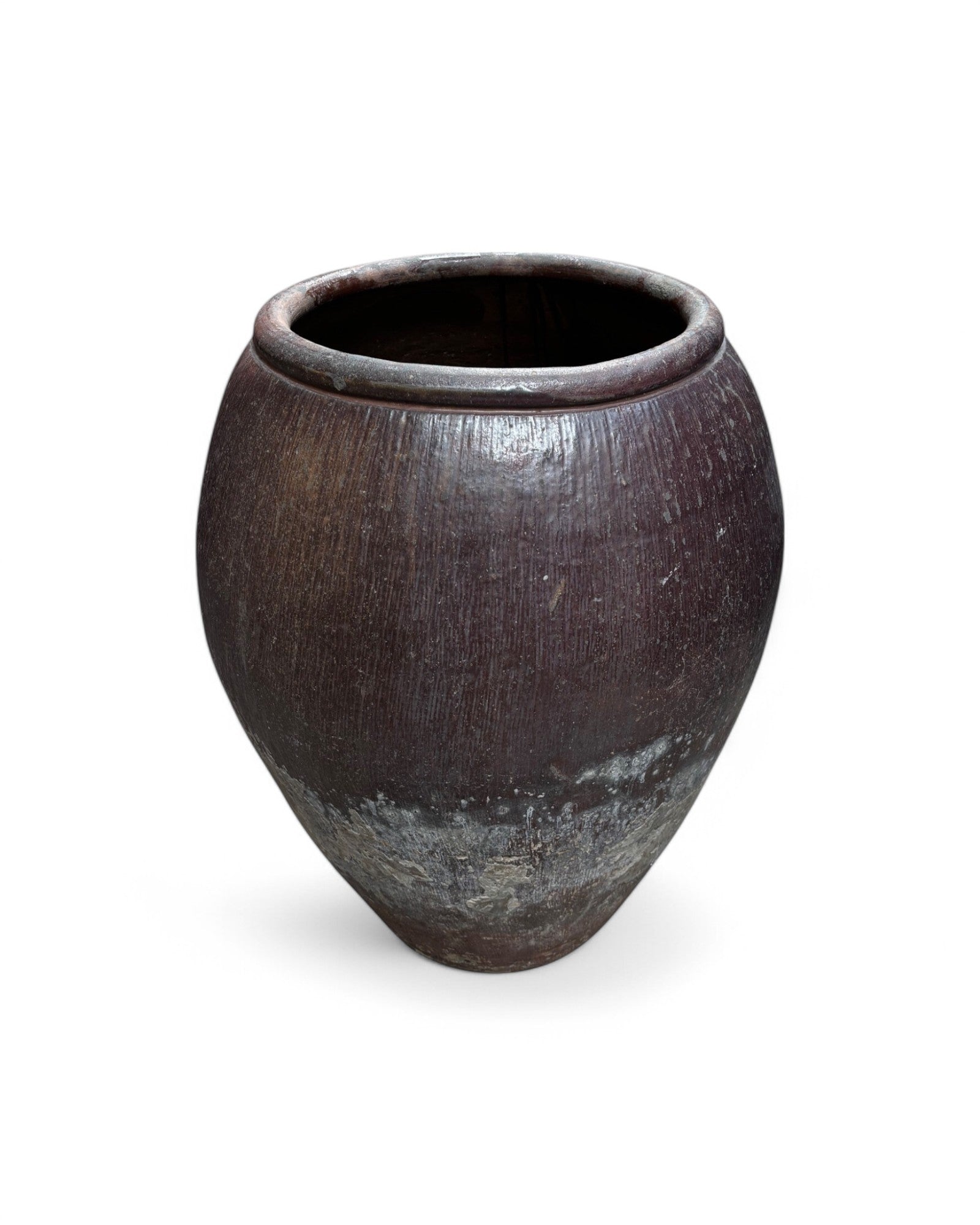 Giant Brutalist Distressed Clay Water Pot with Tray