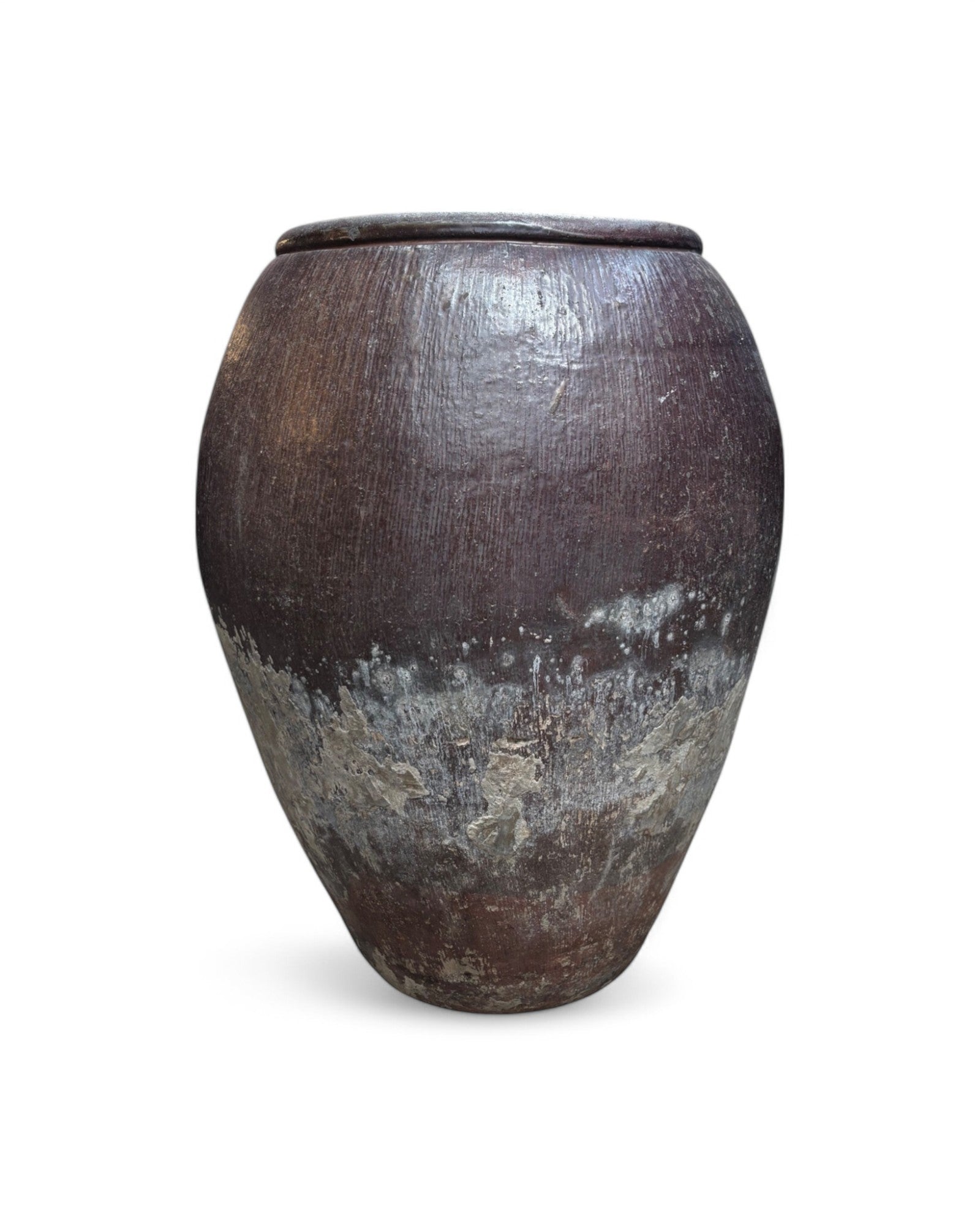 Giant Brutalist Distressed Clay Water Pot with Tray