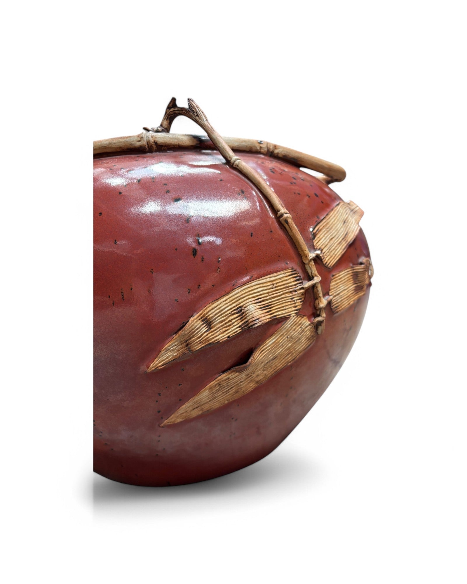 Japanese Bamboo Inlaid Maroon Ceramic Art Pot - Surround Living - 4