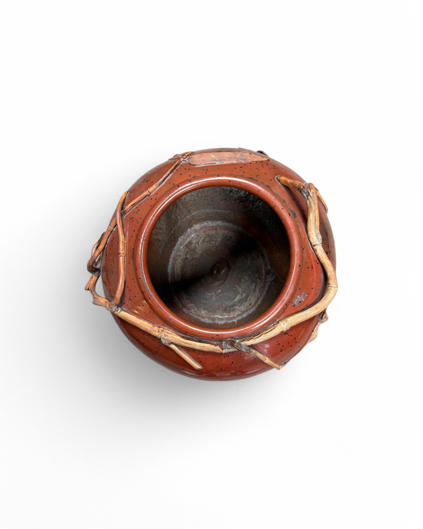 Japanese Bamboo Inlaid Maroon Ceramic Art Pot - Surround Living - 5