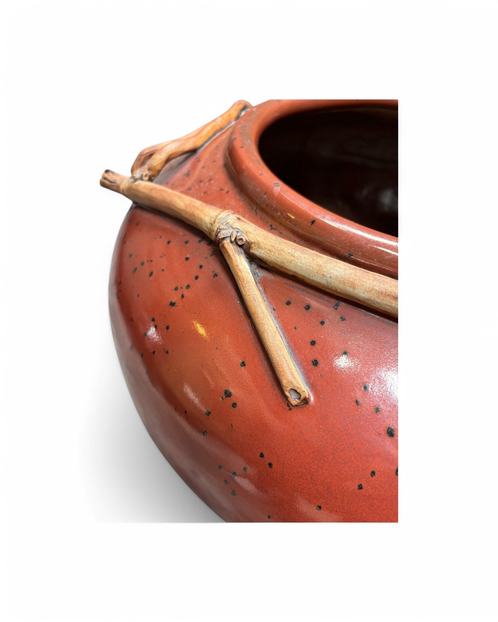 Japanese Bamboo Inlaid Maroon Ceramic Art Pot - Surround Living - 6