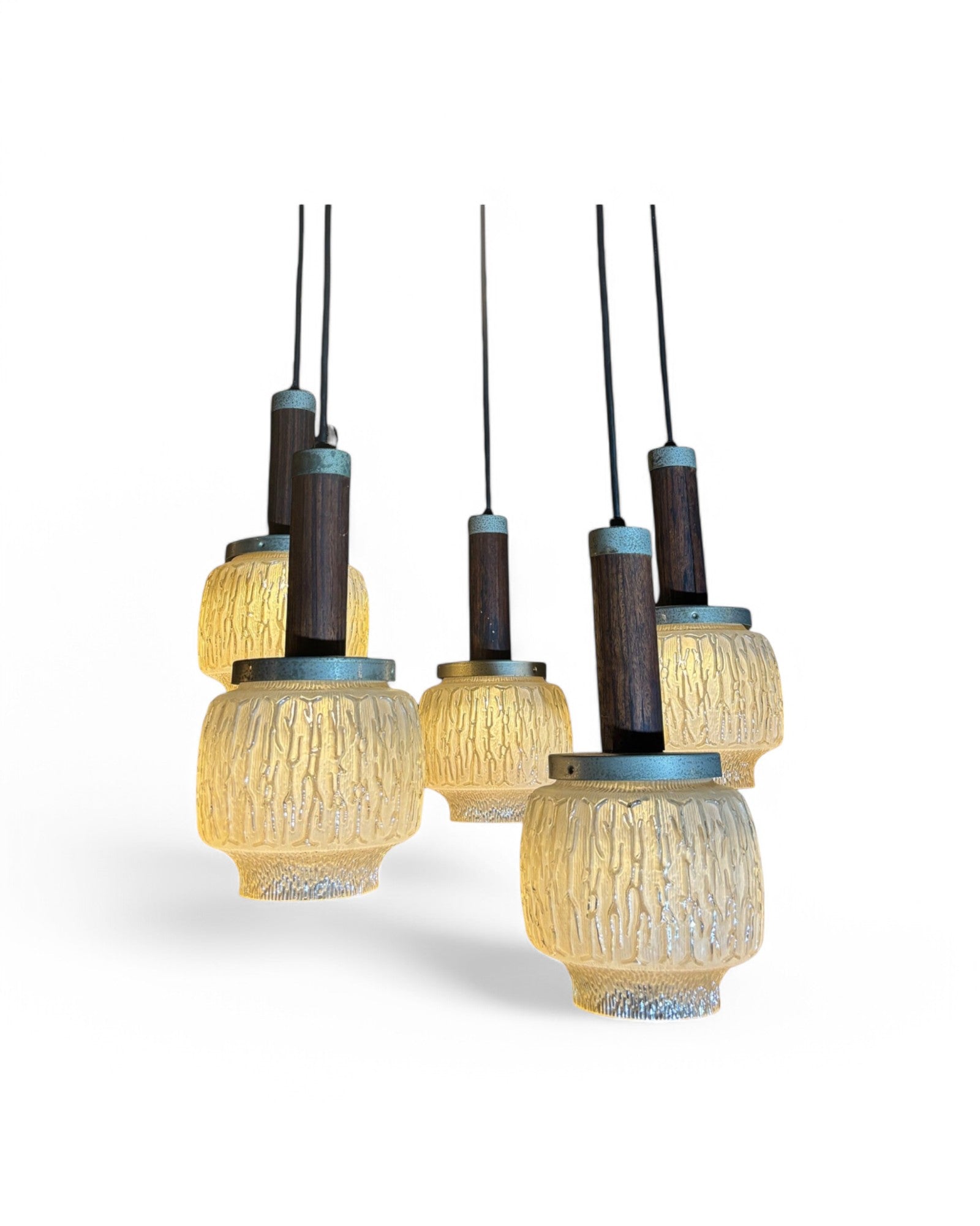 Vintage Rooted Glass 5 Bulbed Chandelier