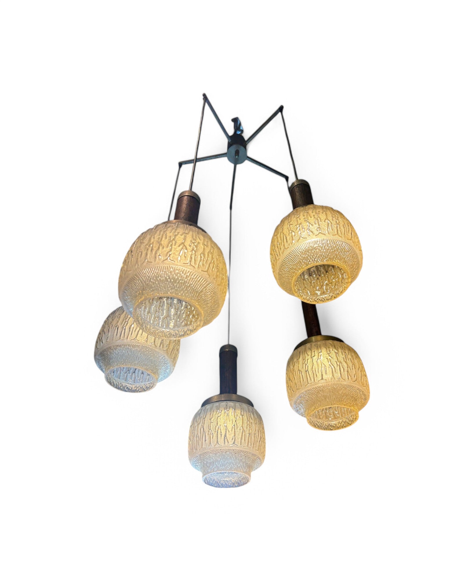 Vintage Rooted Glass 5 Bulbed Chandelier