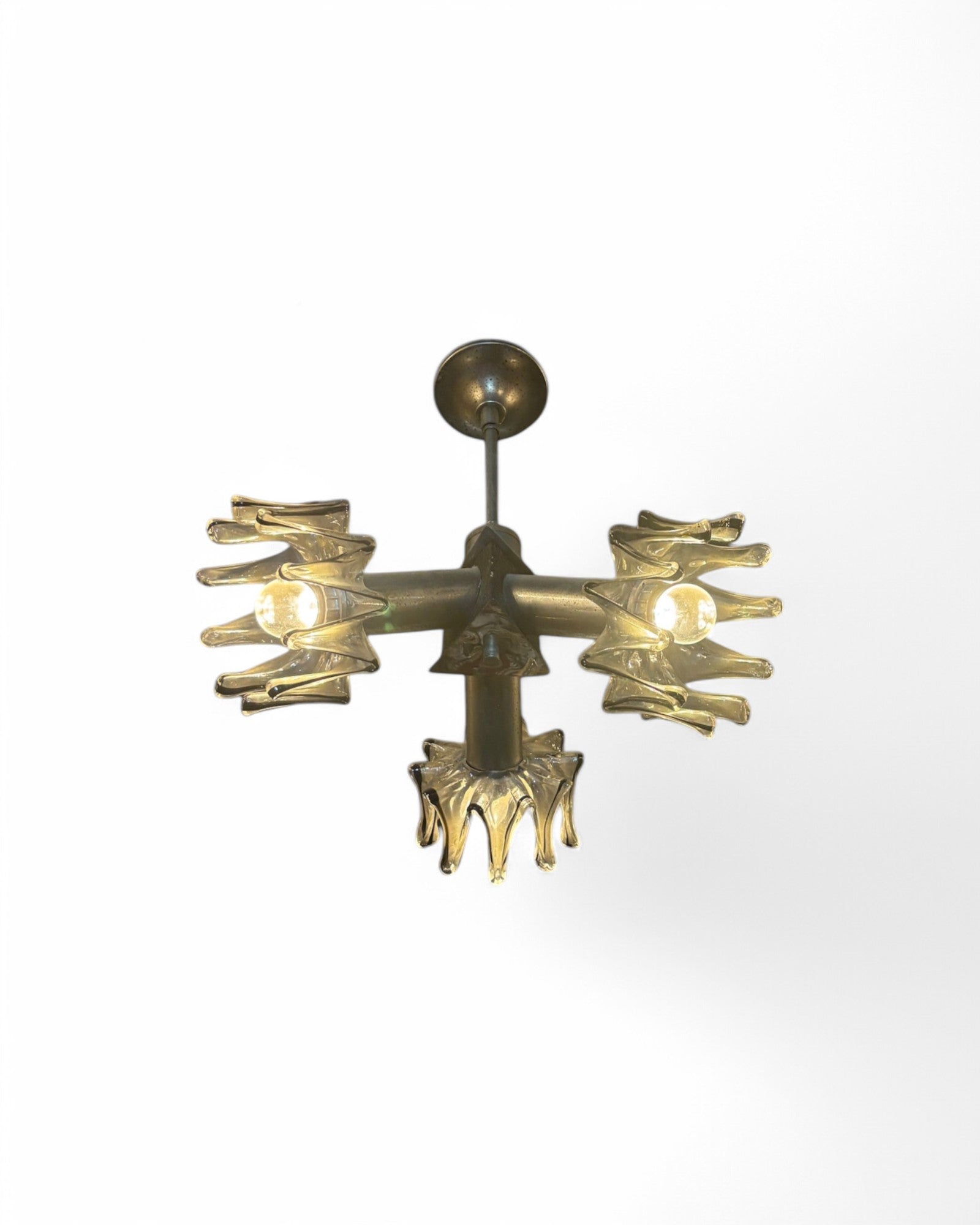 Mid-Century Blown Glass Tubular Petal Hanging Lamp - 3 Bulbs