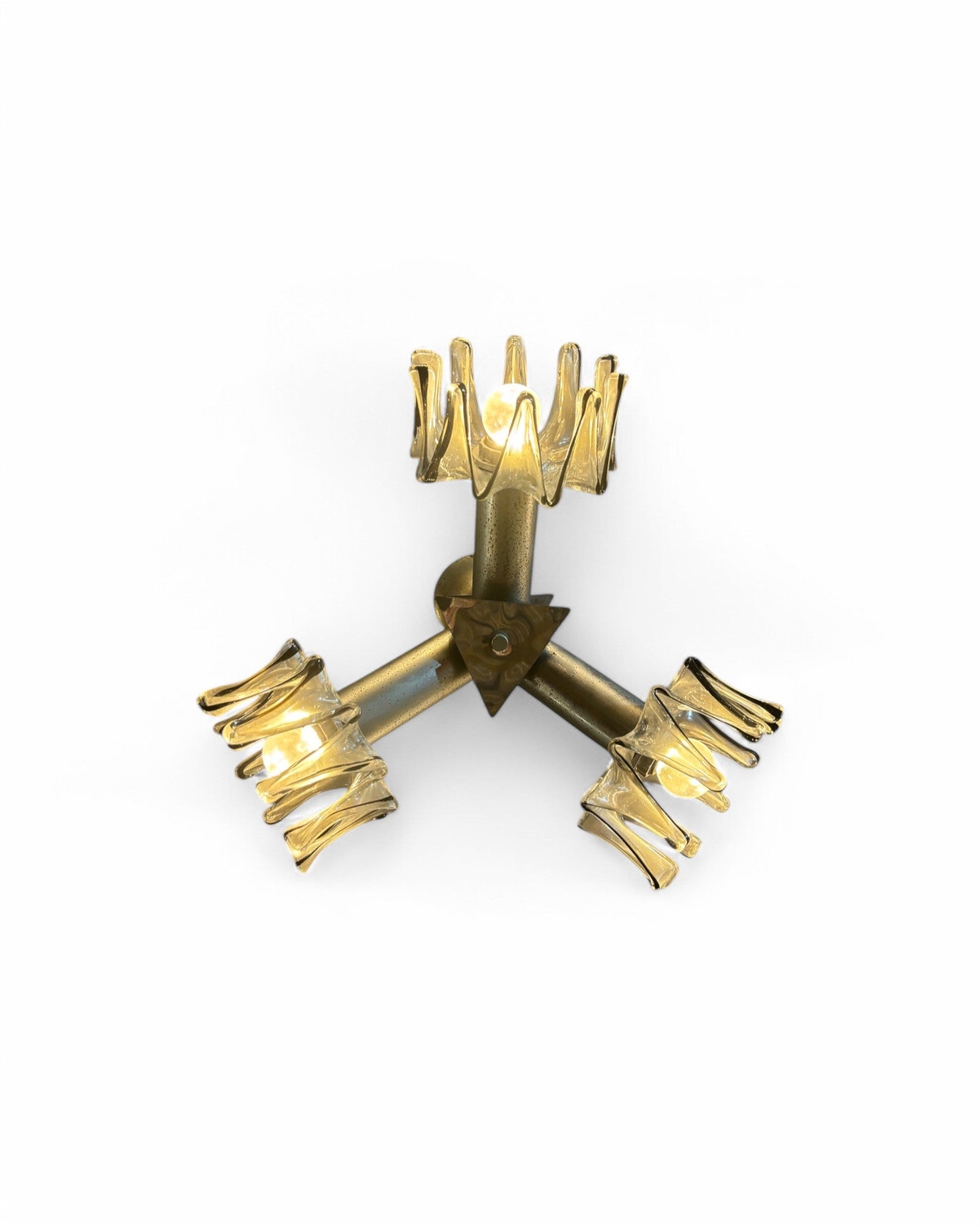 Mid-Century Blown Glass Tubular Petal Hanging Lamp - 3 Bulbs