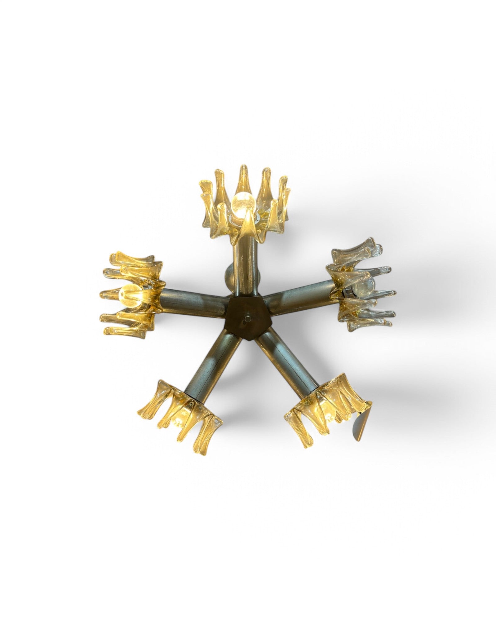 Midcentury Blown Glass Tubular Petal Hanging Lamp - 5 Bulbs