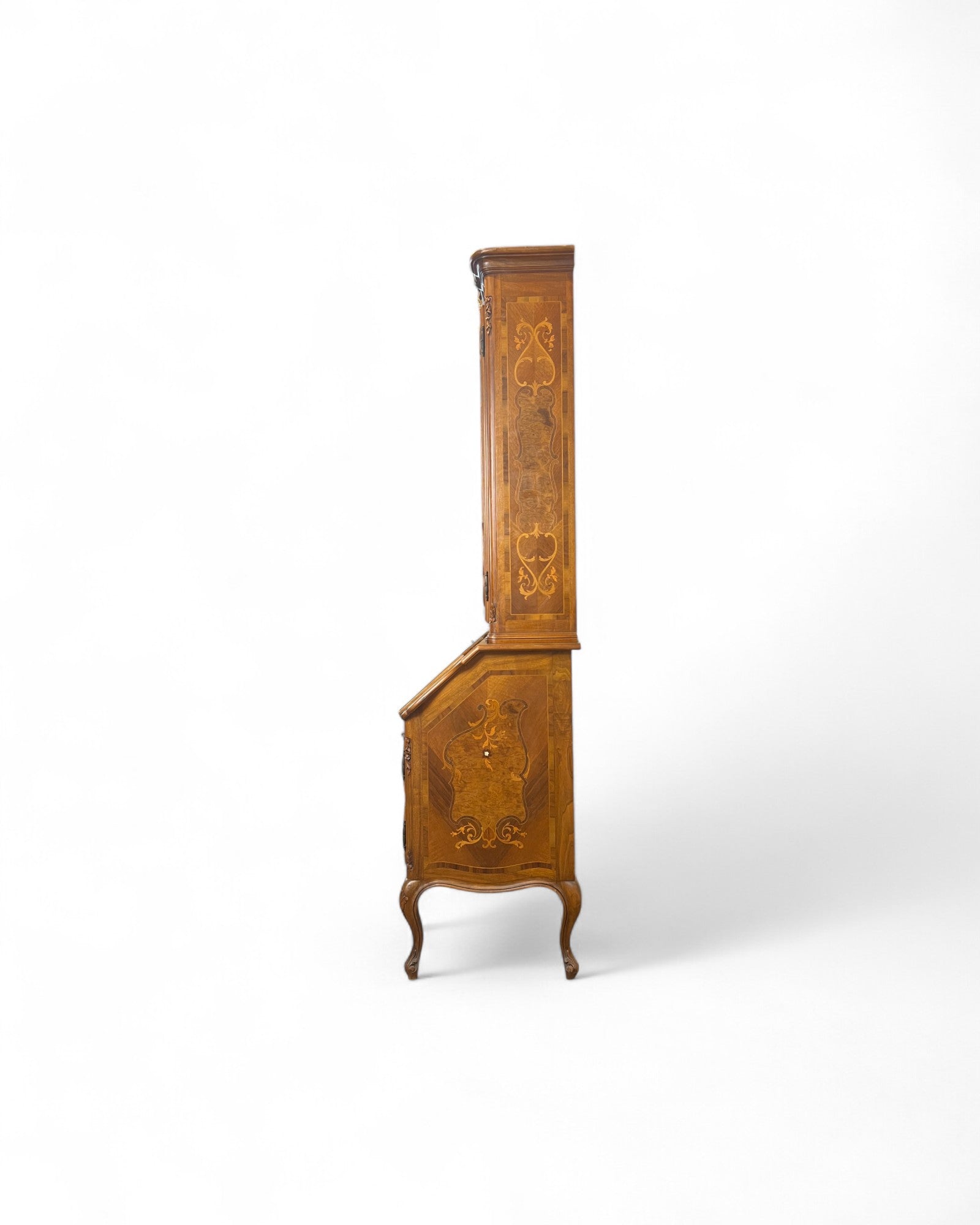 Trumeau Walnut Italian Louis XV Style Cabinet with Green Fabric Interior