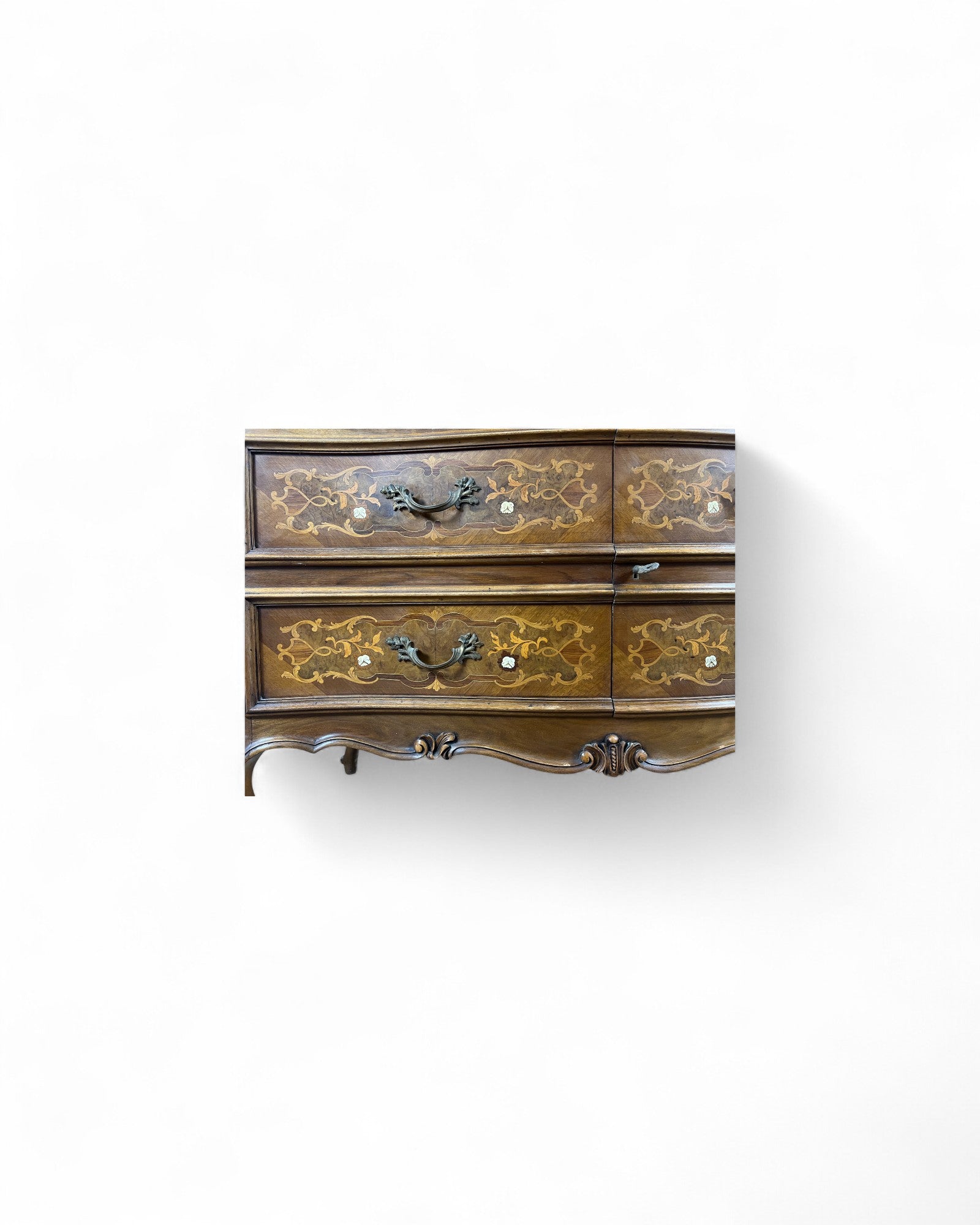 Trumeau Walnut Italian Louis XV Style Cabinet with Green Fabric Interior