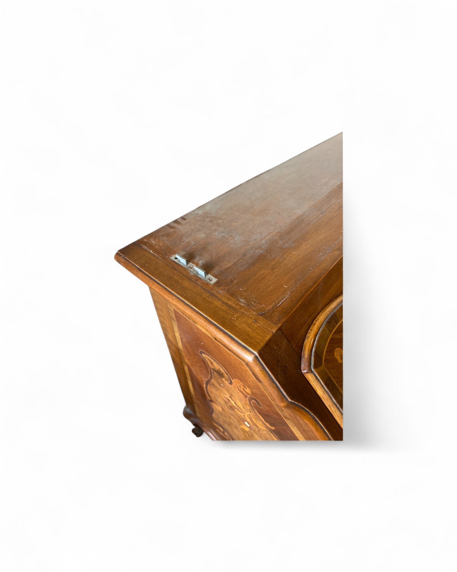 Trumeau Walnut Italian Louis XV Style Cabinet with Green Fabric Interior