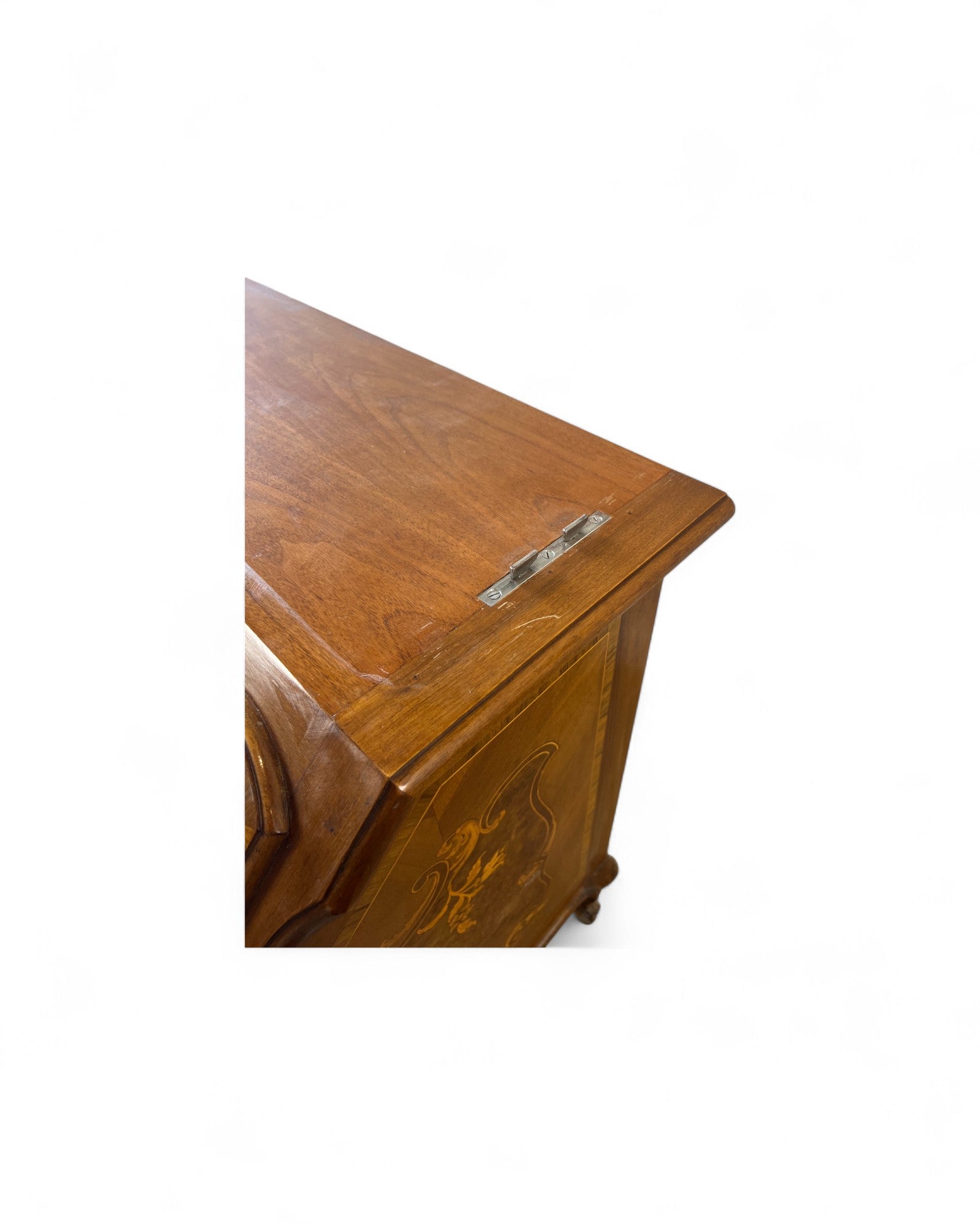 Trumeau Walnut Italian Louis XV Style Cabinet with Green Fabric Interior