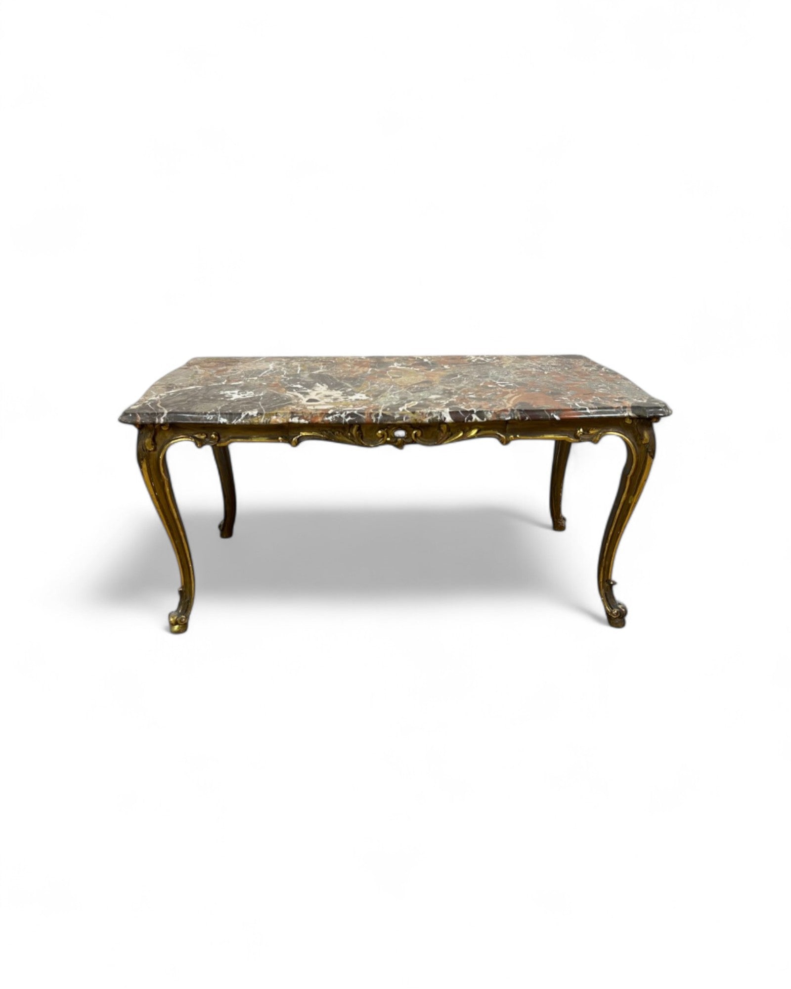 Breccia Marble Italian Low Coffee Table with Golden Legs