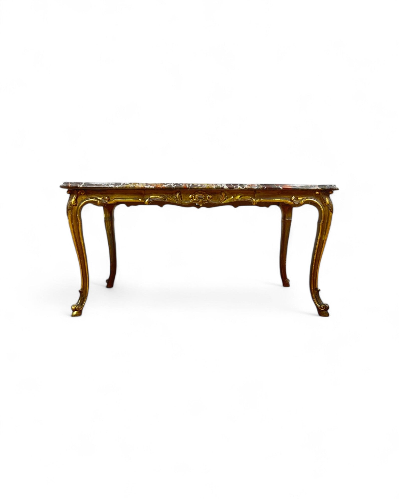 Breccia Marble Italian Low Coffee Table with Golden Legs
