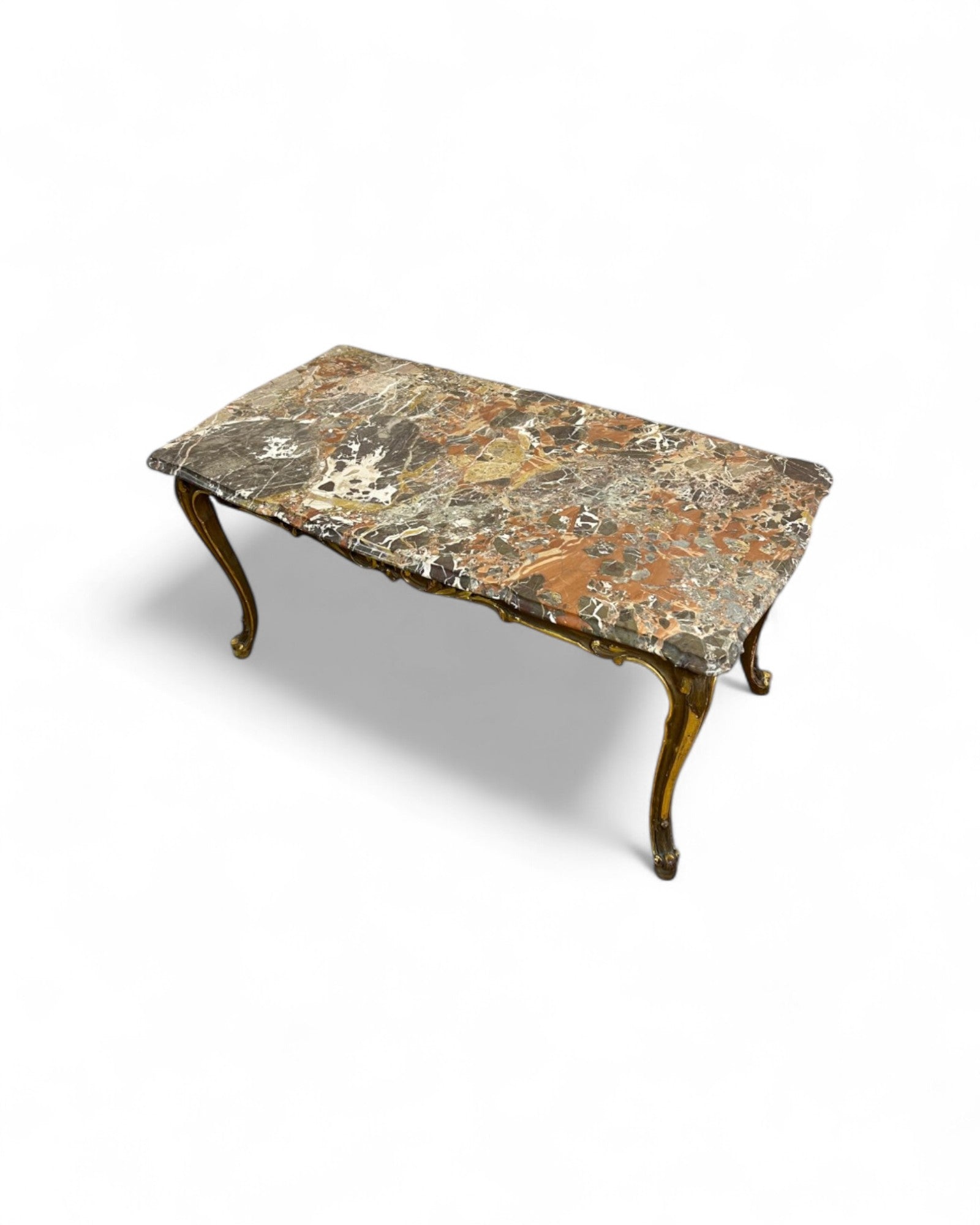 Breccia Marble Italian Low Coffee Table with Golden Legs