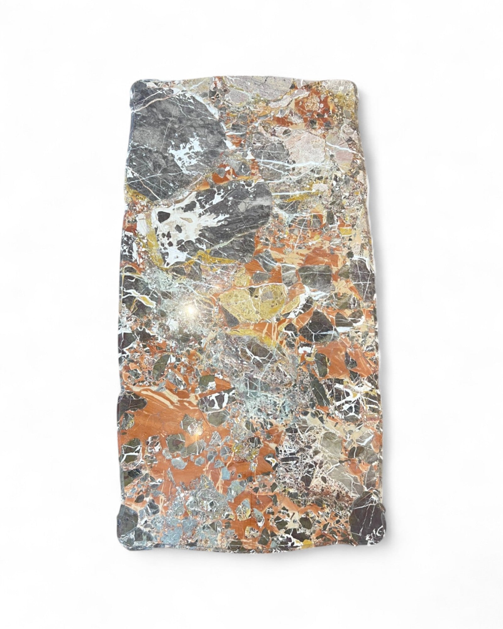 Breccia Marble Italian Low Coffee Table with Golden Legs