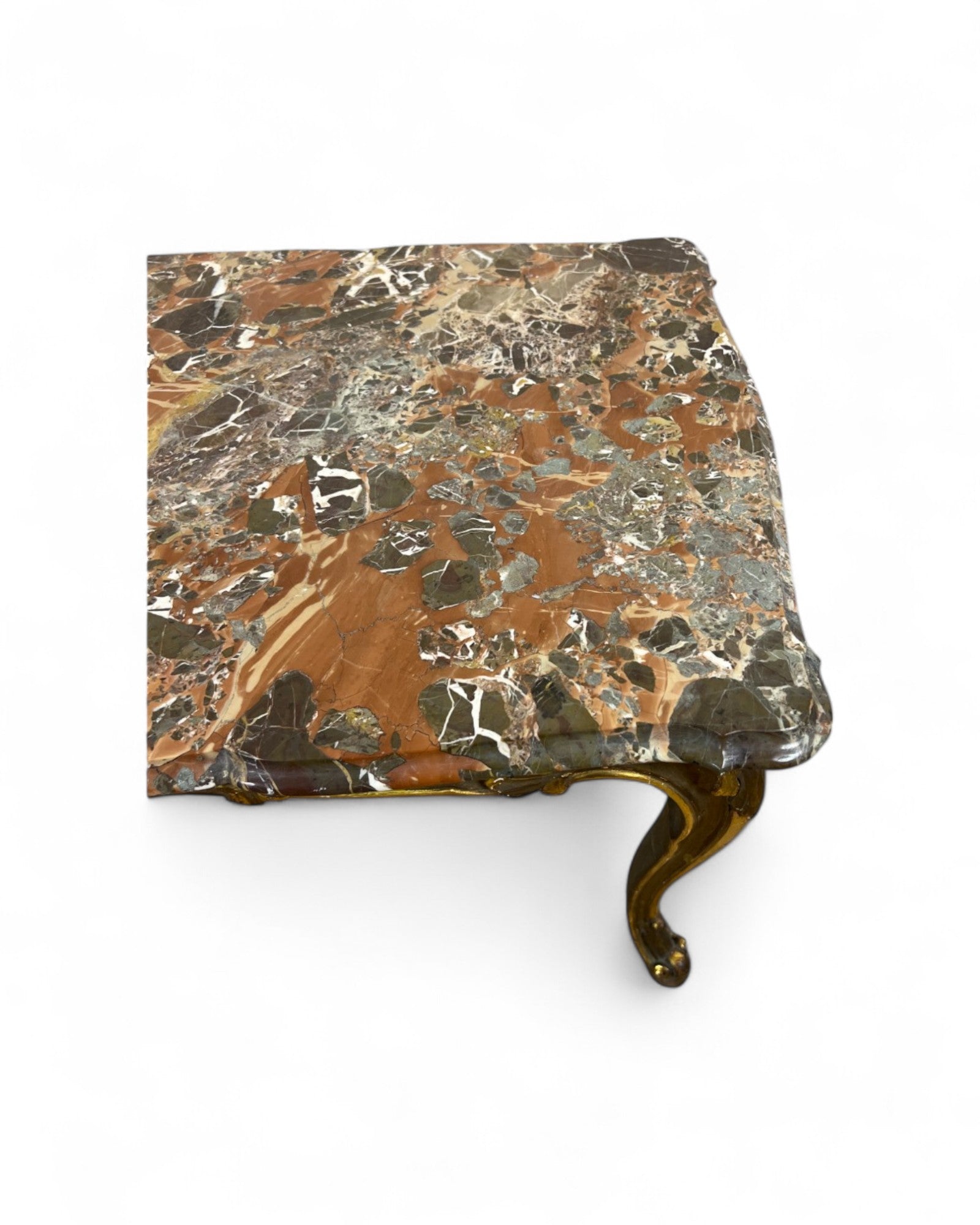 Breccia Marble Italian Low Coffee Table with Golden Legs