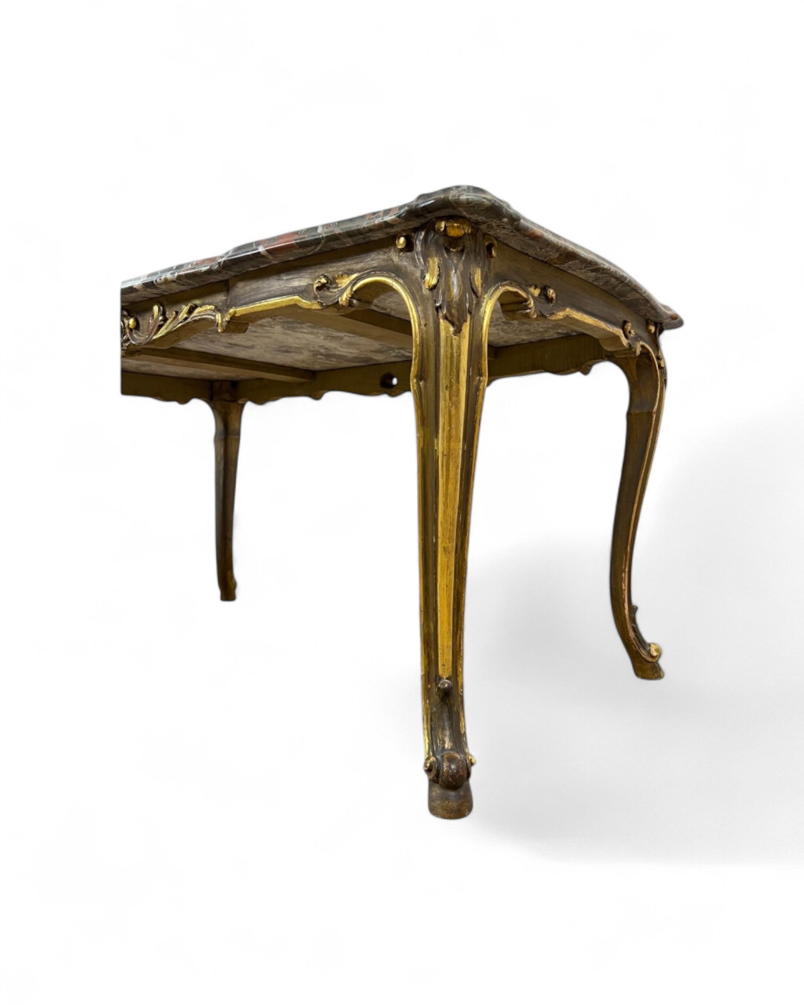 Breccia Marble Italian Low Coffee Table with Golden Legs