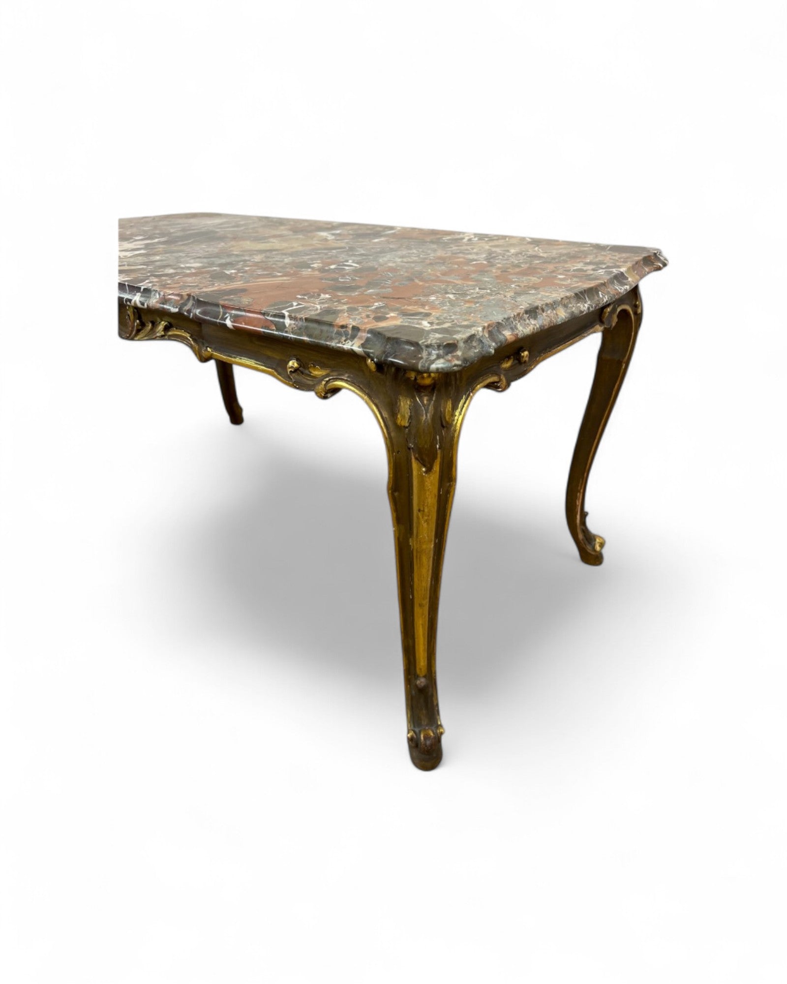 Breccia Marble Italian Low Coffee Table with Golden Legs