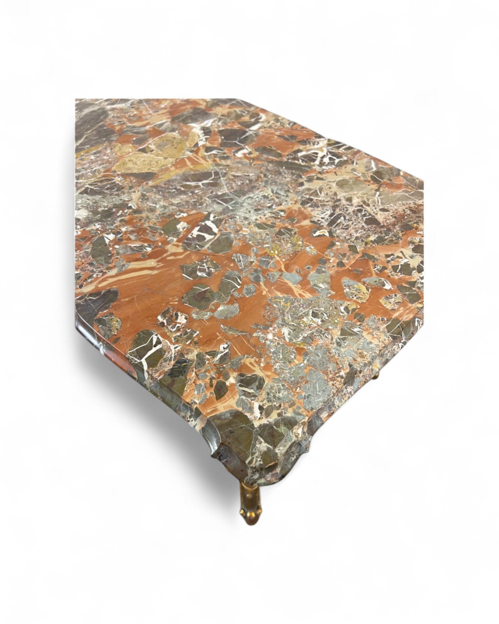 Breccia Marble Italian Low Coffee Table with Golden Legs