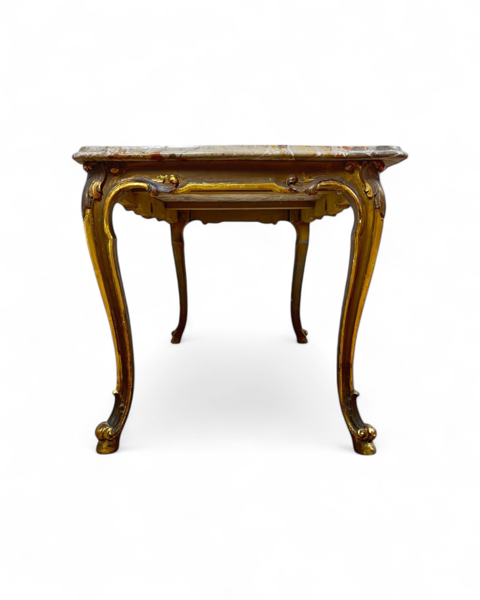 Breccia Marble Italian Low Coffee Table with Golden Legs