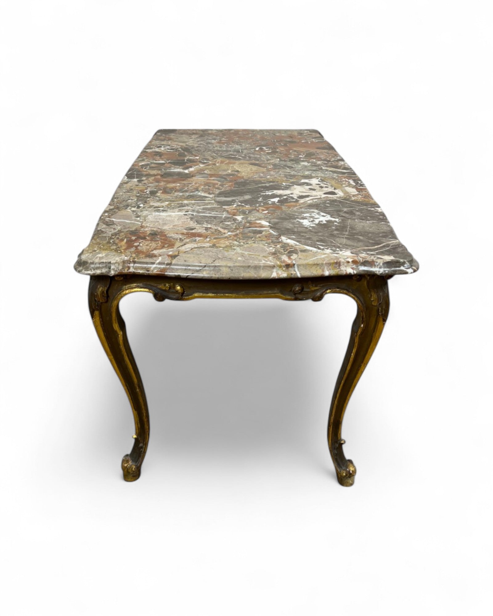 Breccia Marble Italian Low Coffee Table with Golden Legs