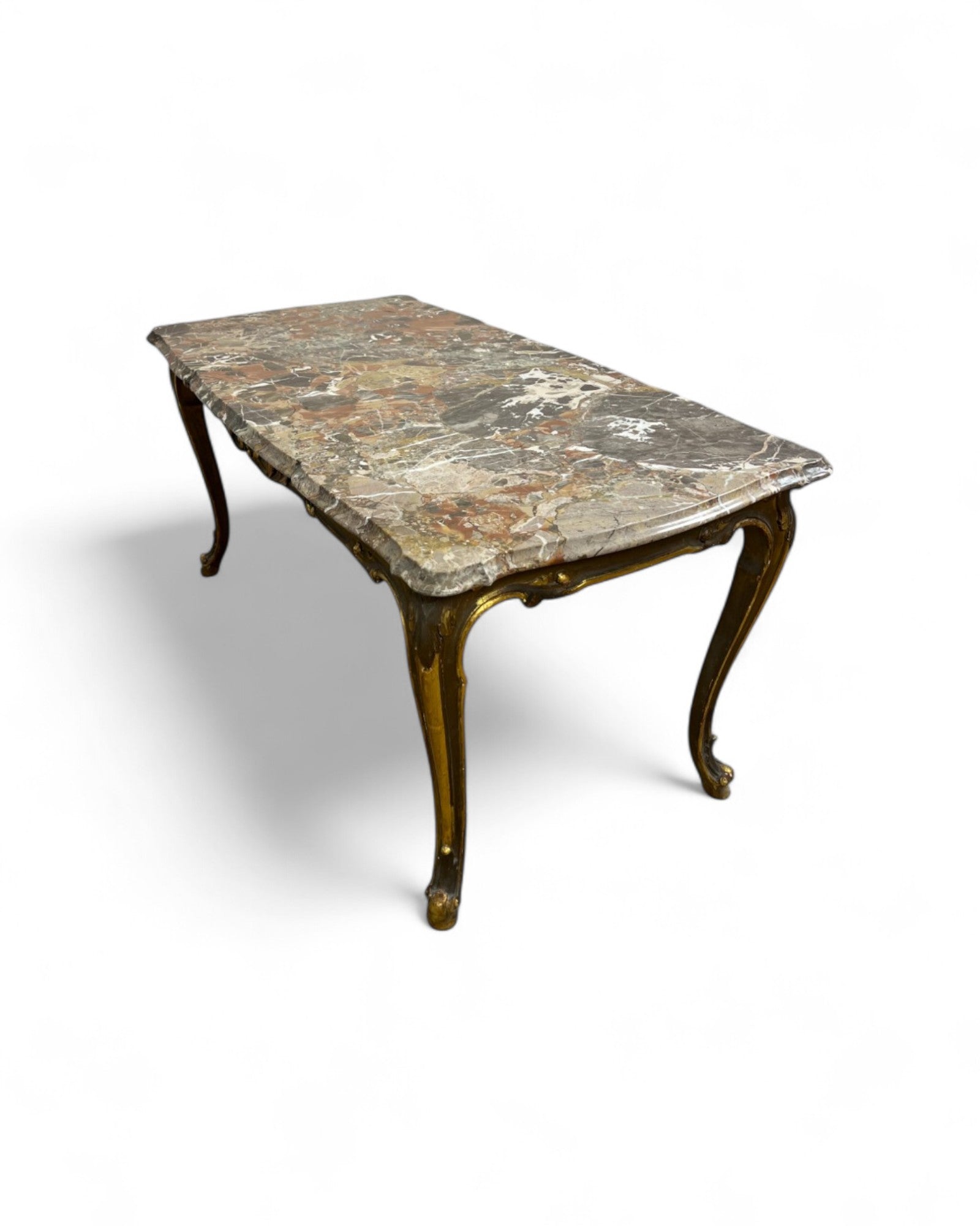 Breccia Marble Italian Low Coffee Table with Golden Legs