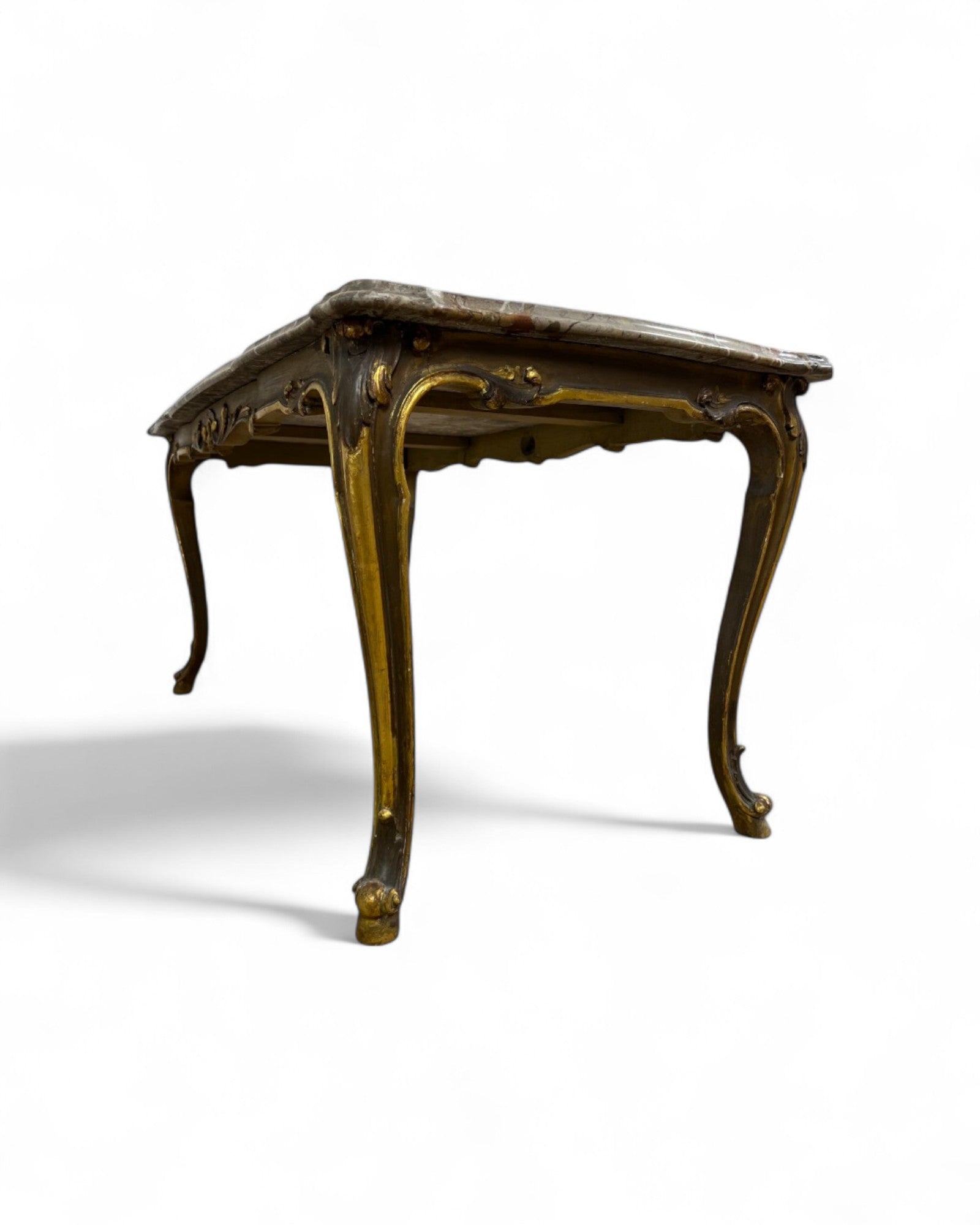 Breccia Marble Italian Low Coffee Table with Golden Legs