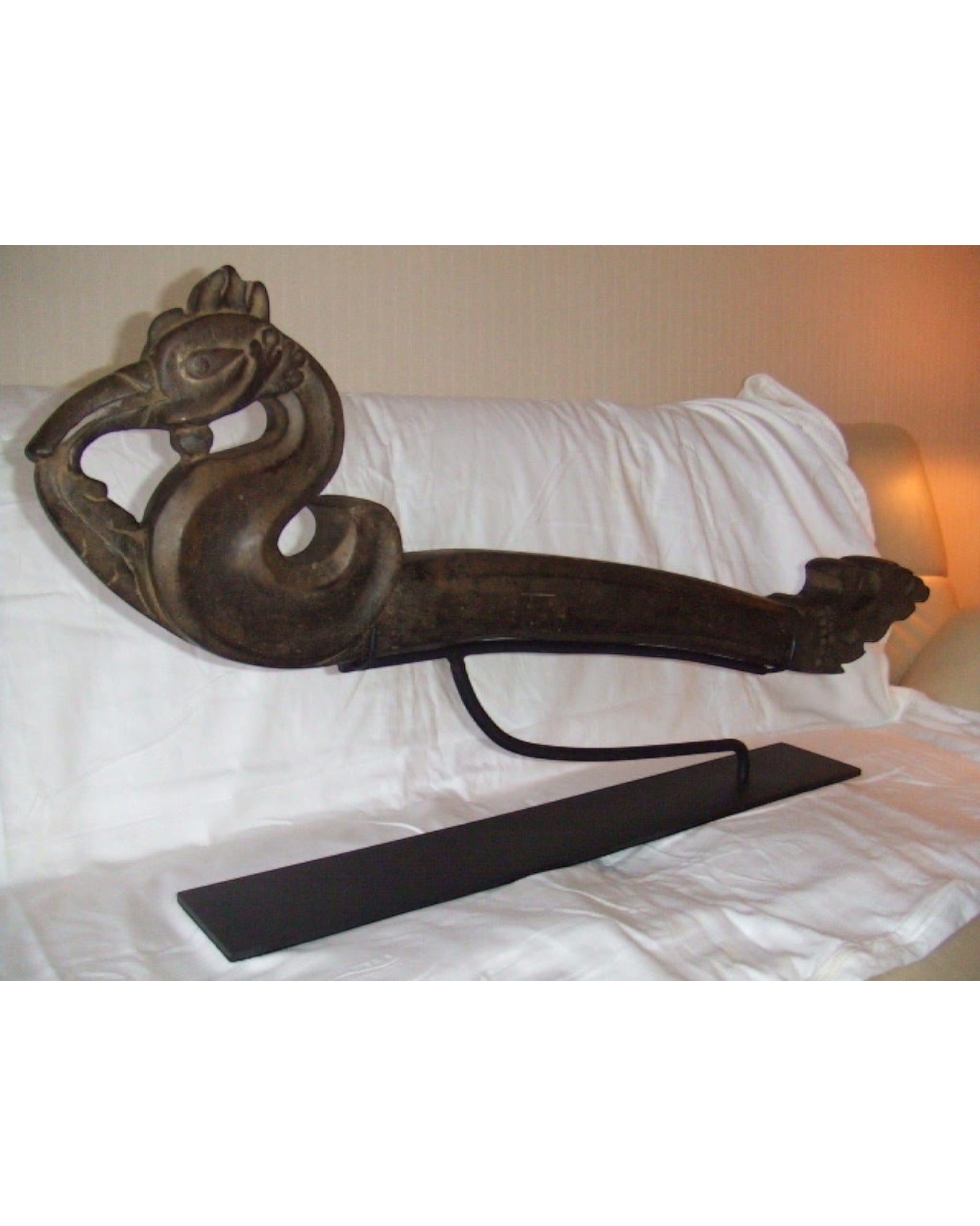 Vintage Ox-Cart Sculpture with Stand