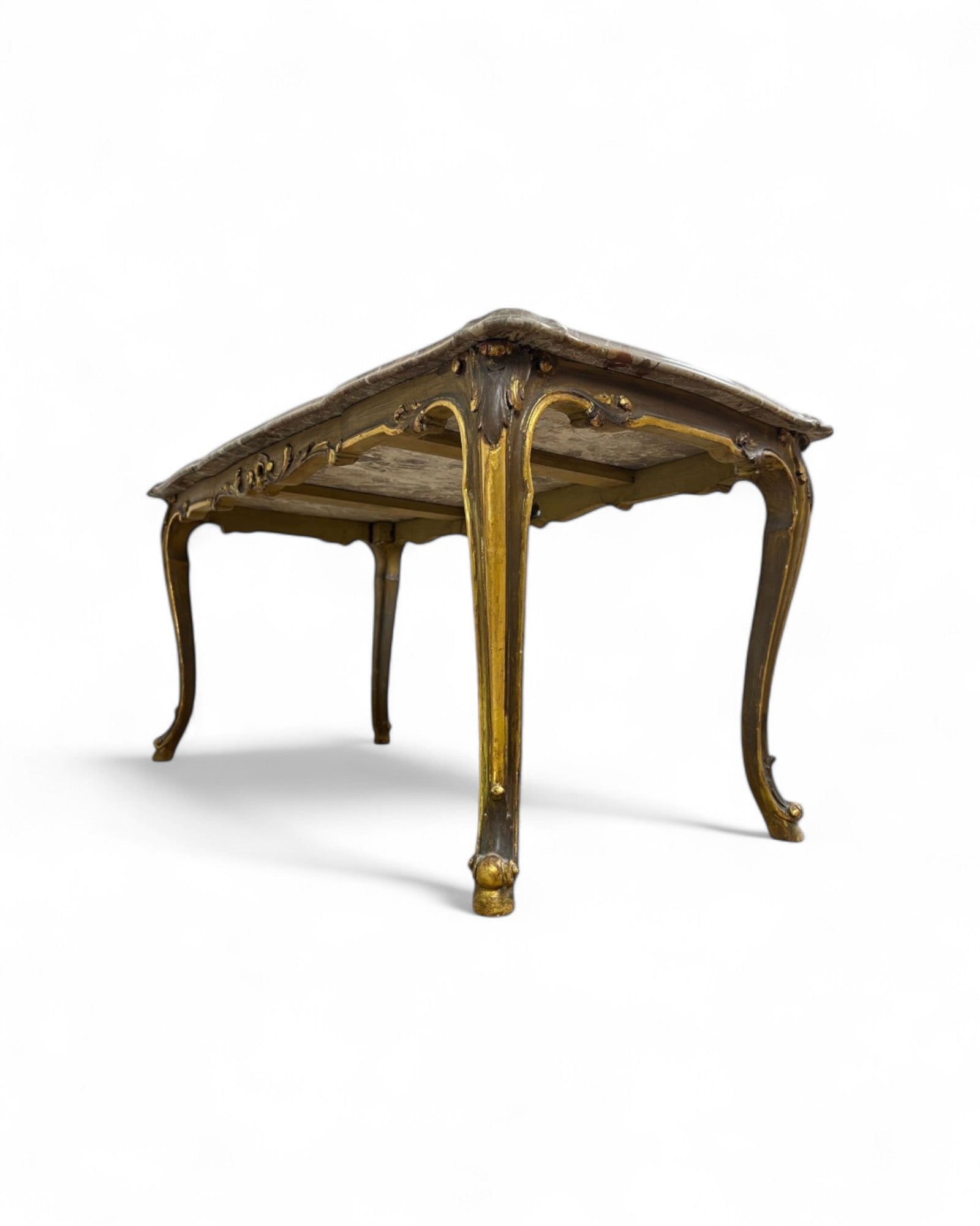 Breccia Marble Italian Low Coffee Table with Golden Legs