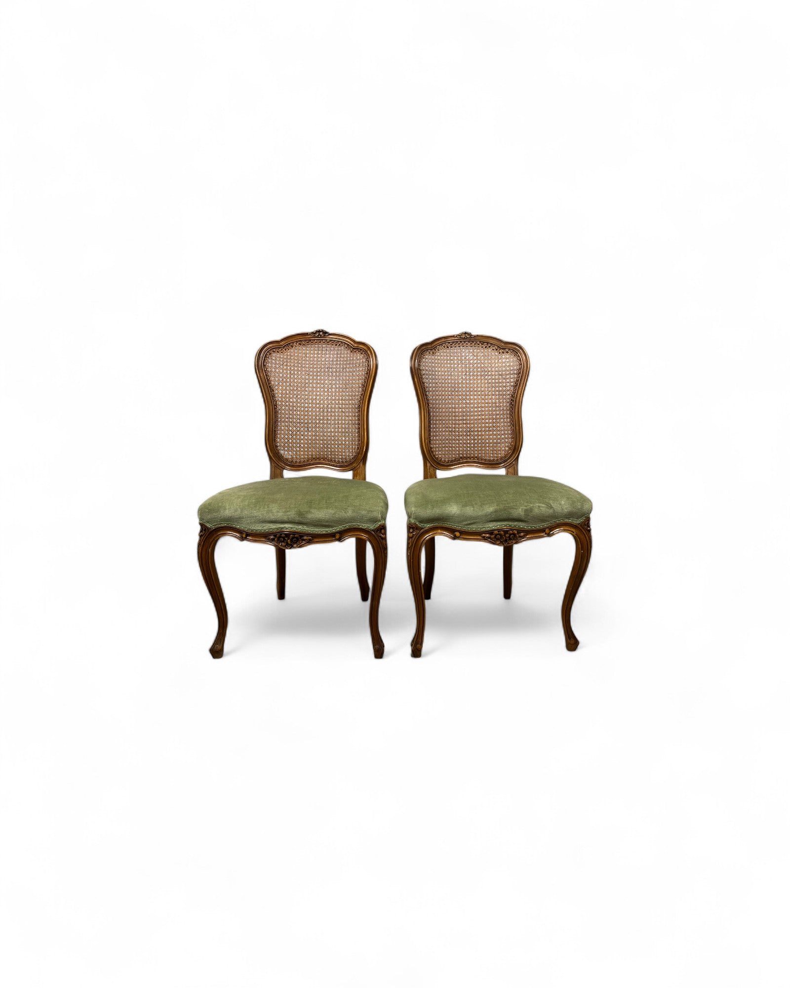 Olive Velvet Vienna Straw Backed Side Chairs - Set of 2