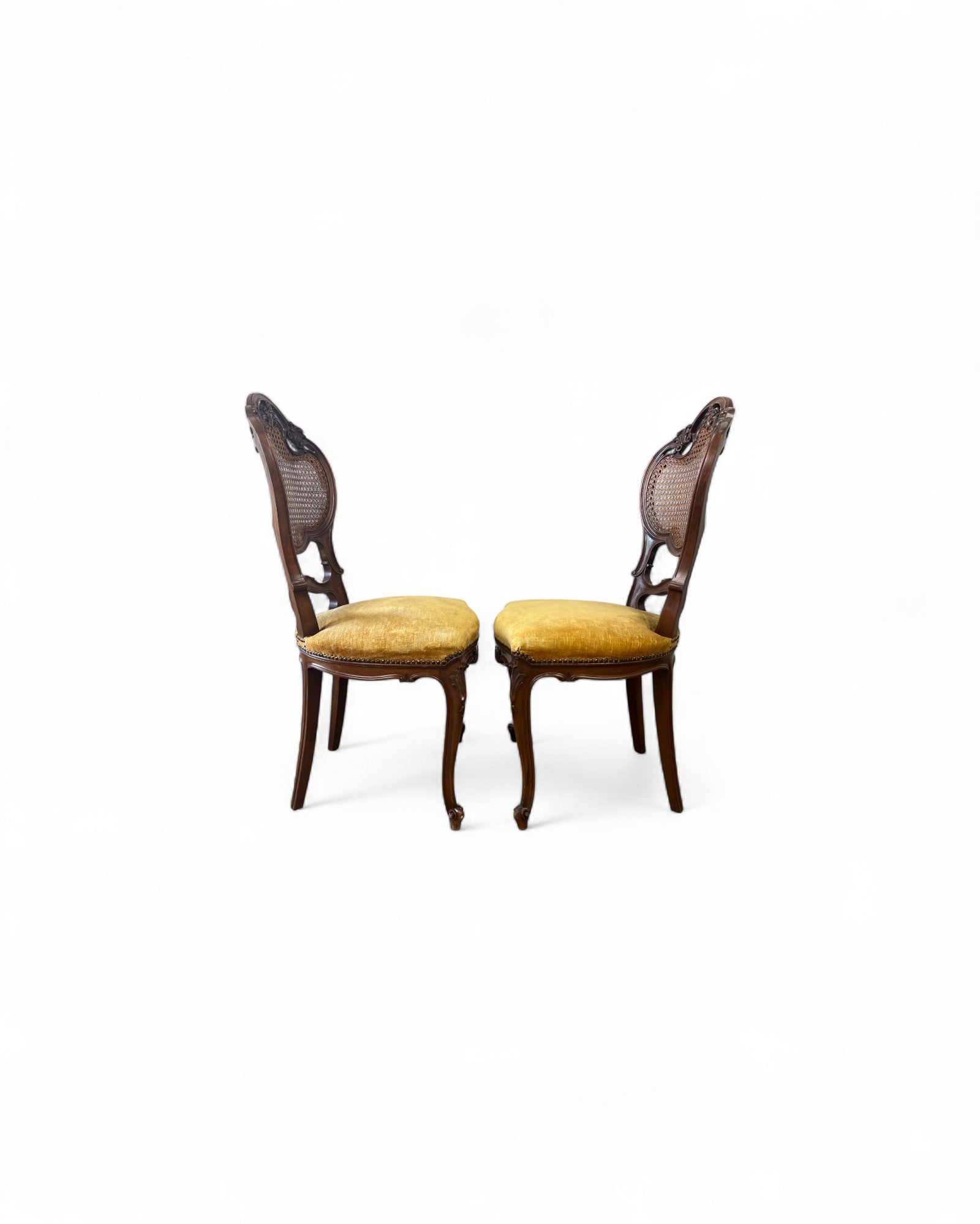 Rococo Revival Balloon-Back Chairs with Caned Backs and Velvet Seats - Set of 2