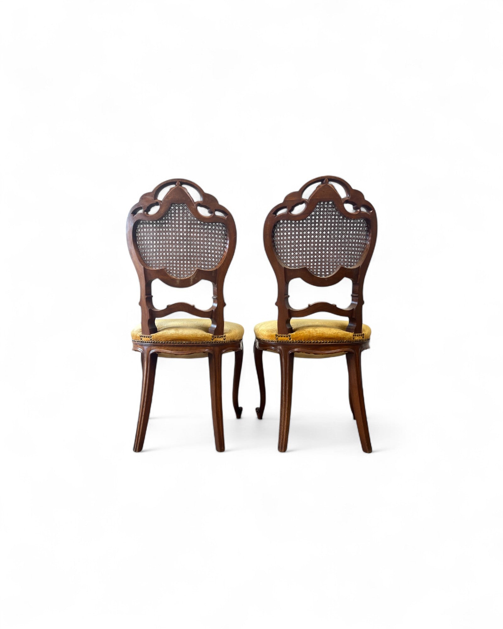 Rococo Revival Balloon-Back Chairs with Caned Backs and Velvet Seats - Set of 2