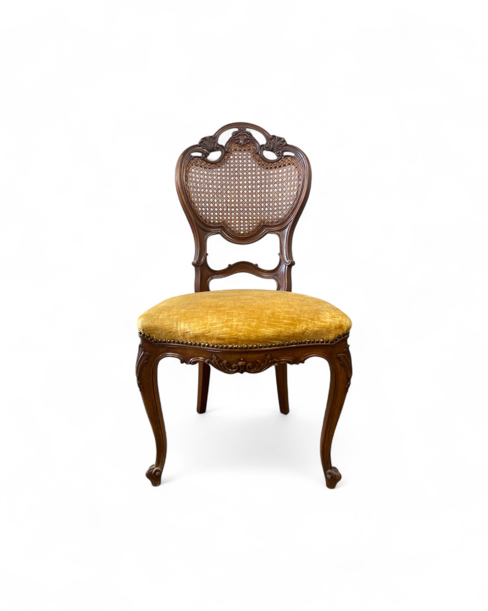 Rococo Revival Balloon-Back Chairs with Caned Backs and Velvet Seats - Set of 2