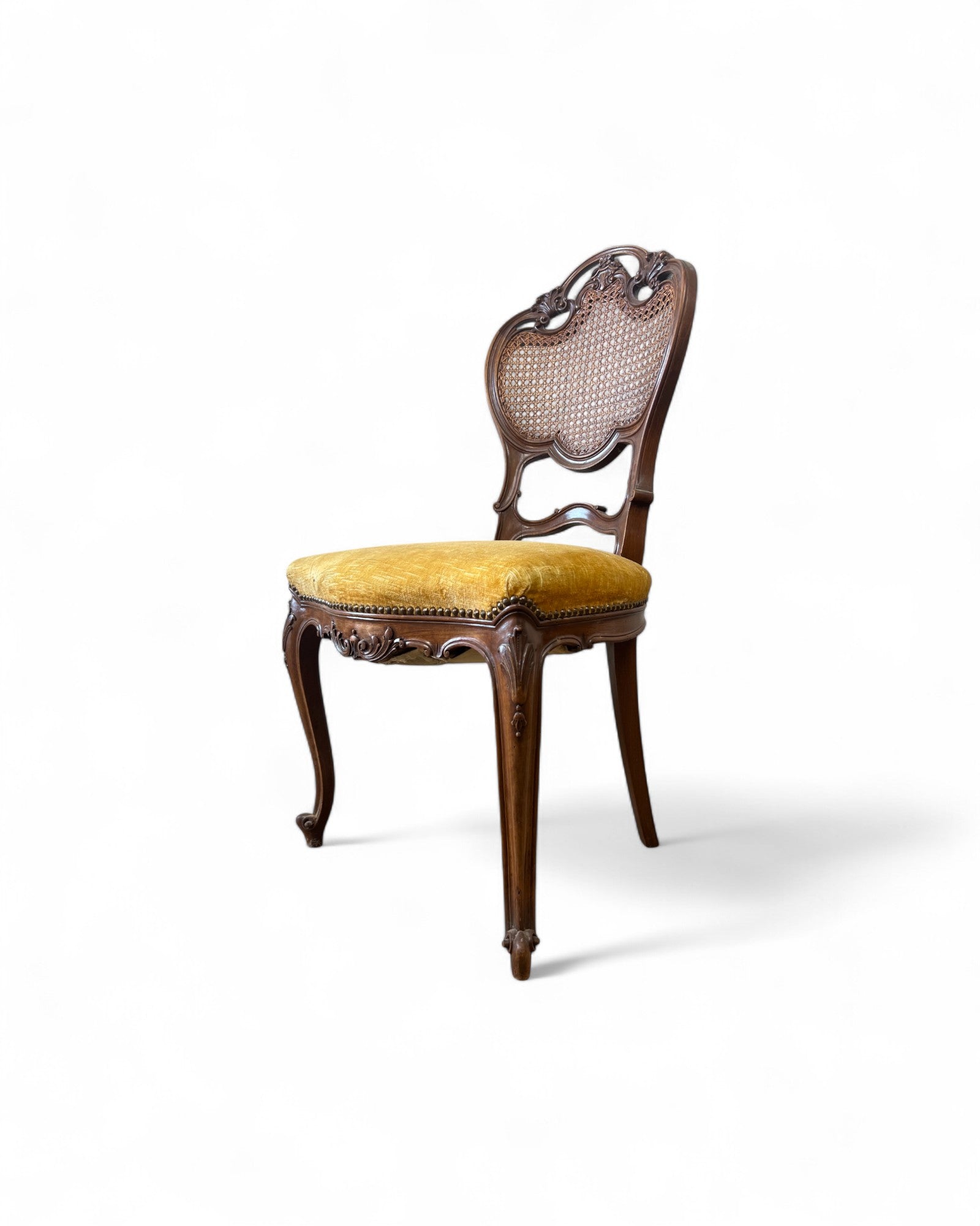Rococo Revival Balloon-Back Chairs with Caned Backs and Velvet Seats - Set of 2