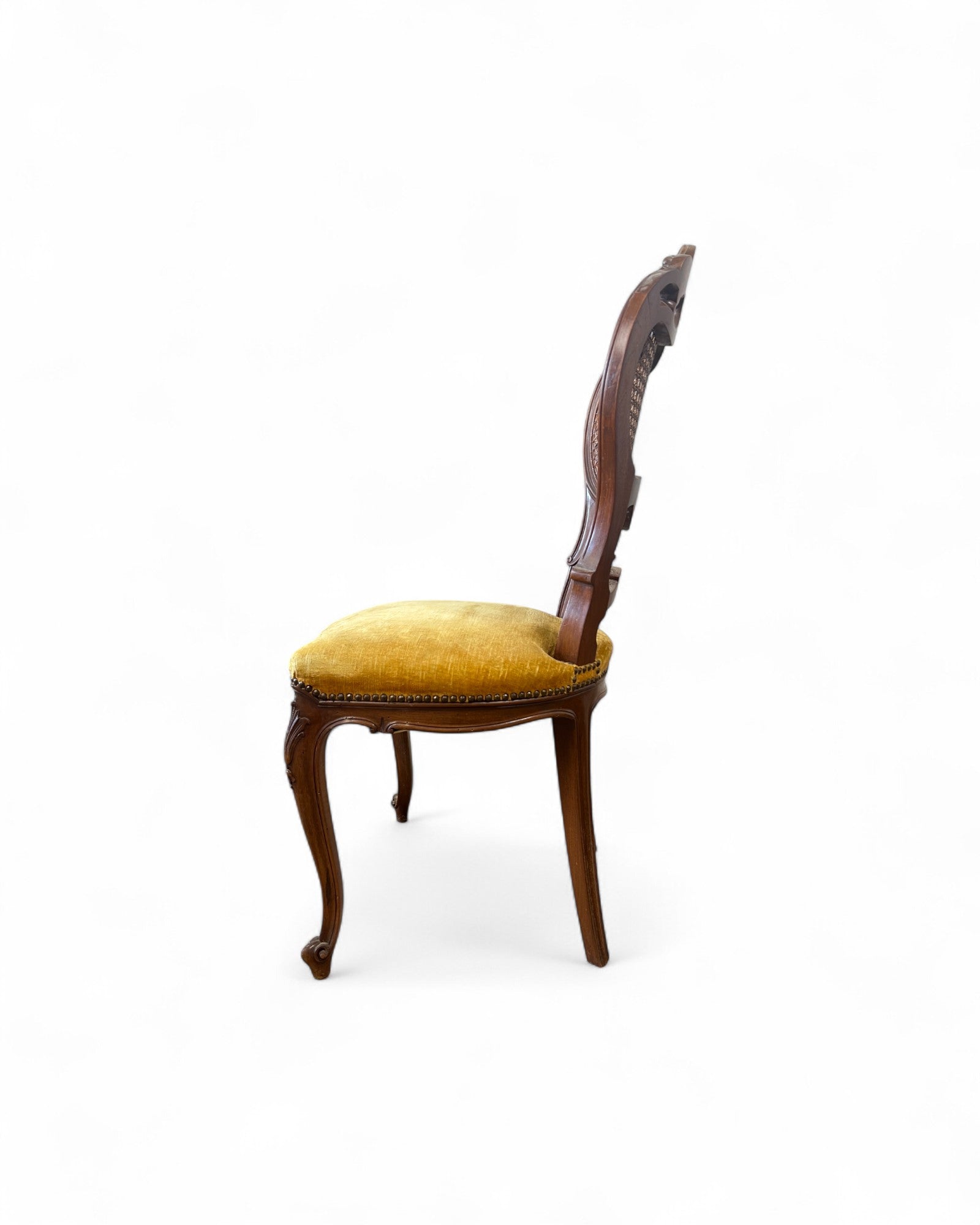 Rococo Revival Balloon-Back Chairs with Caned Backs and Velvet Seats - Set of 2