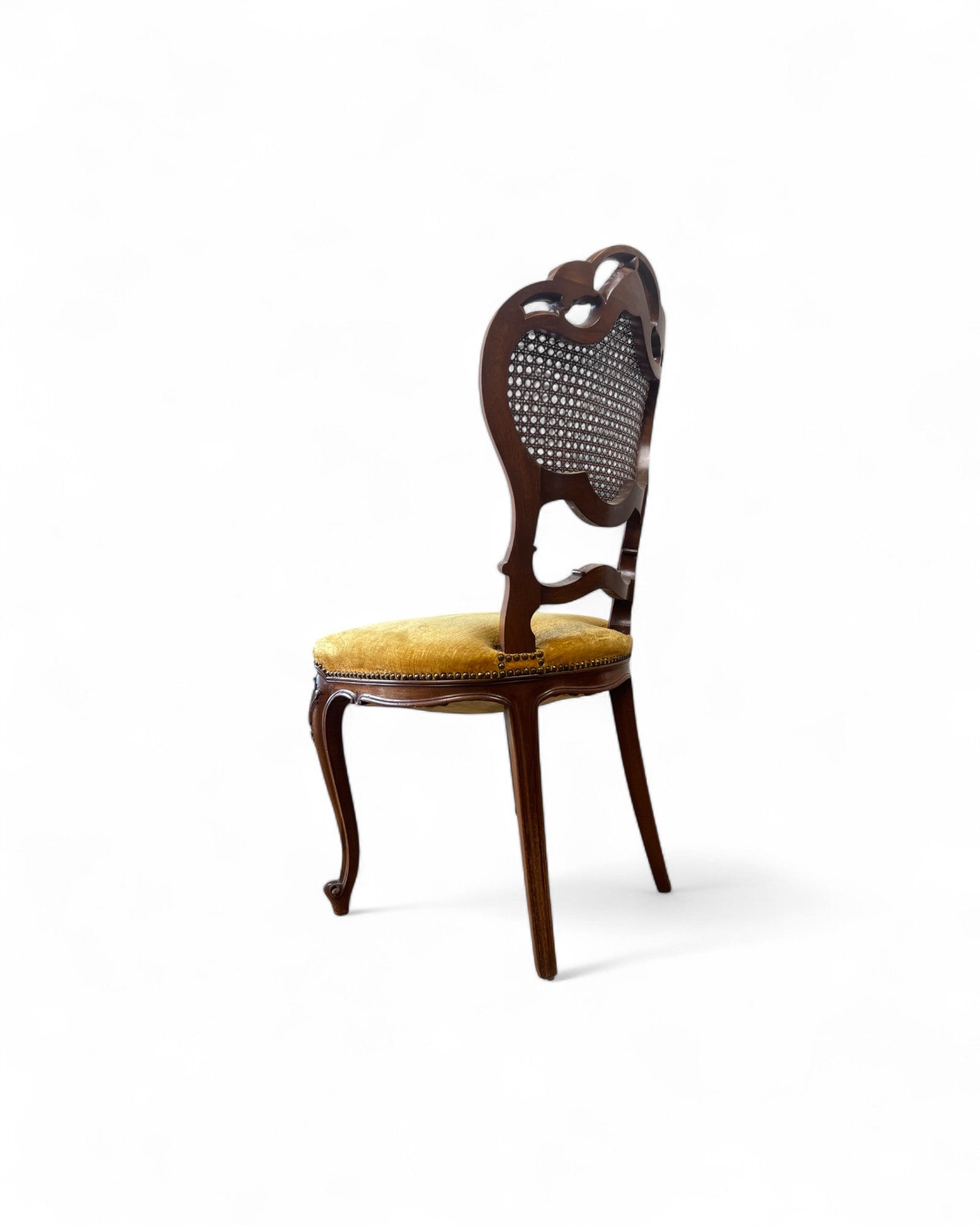 Rococo Revival Balloon-Back Chairs with Caned Backs and Velvet Seats - Set of 2