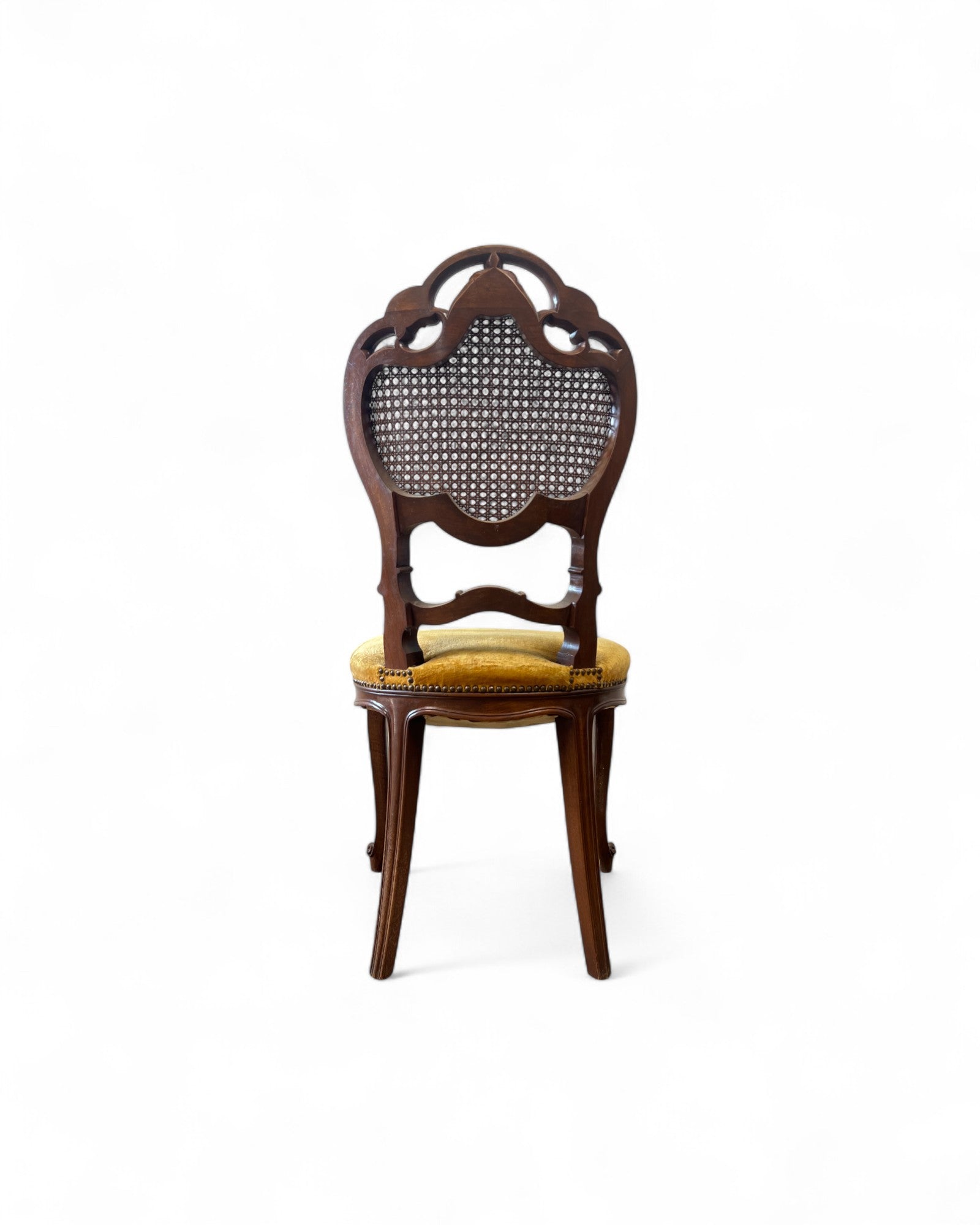 Rococo Revival Balloon-Back Chairs with Caned Backs and Velvet Seats - Set of 2