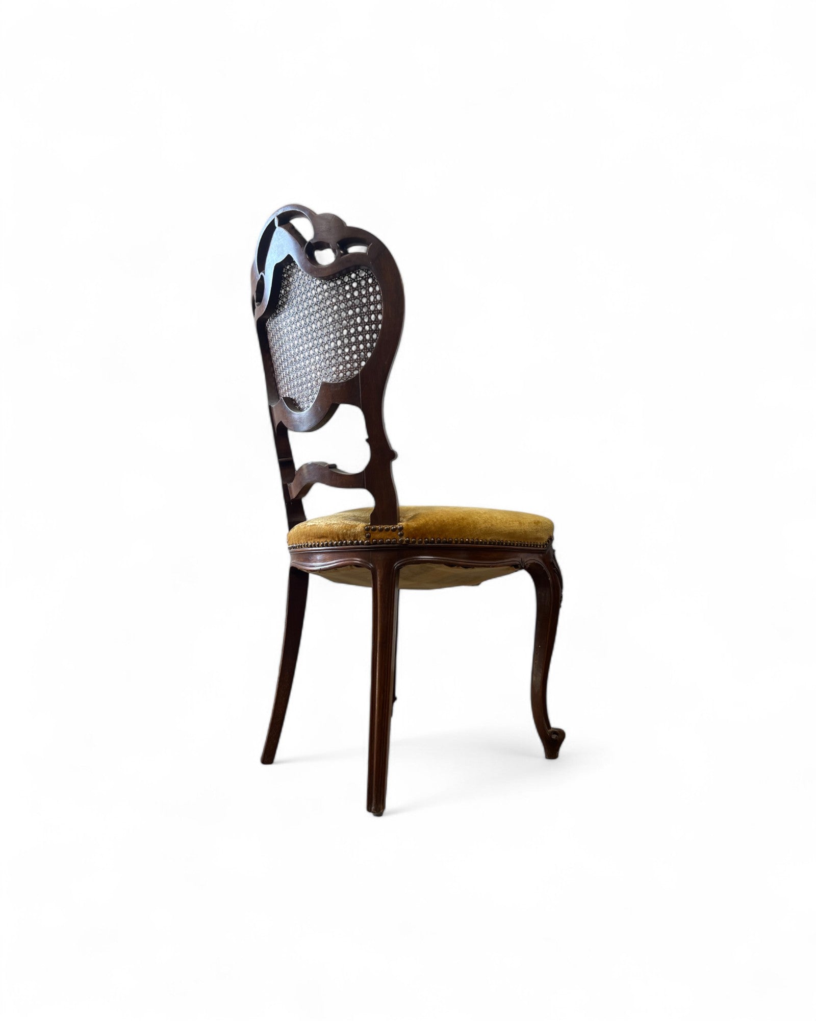 Rococo Revival Balloon-Back Chairs with Caned Backs and Velvet Seats - Set of 2