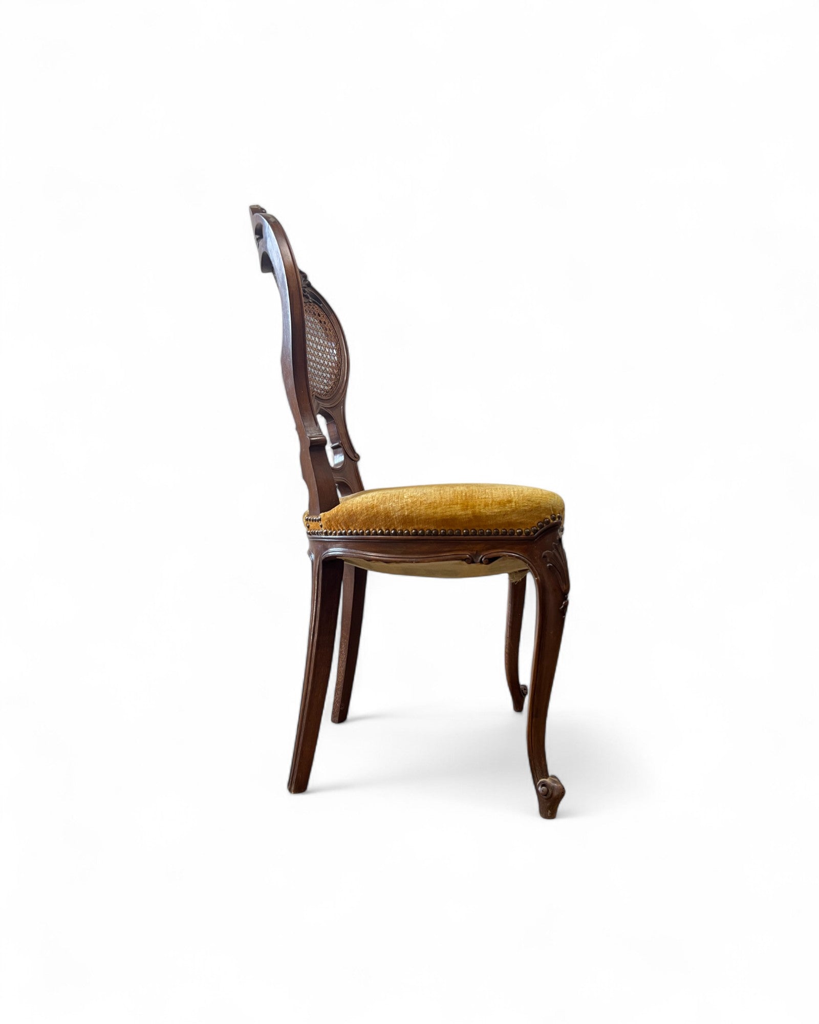 Rococo Revival Balloon-Back Chairs with Caned Backs and Velvet Seats - Set of 2