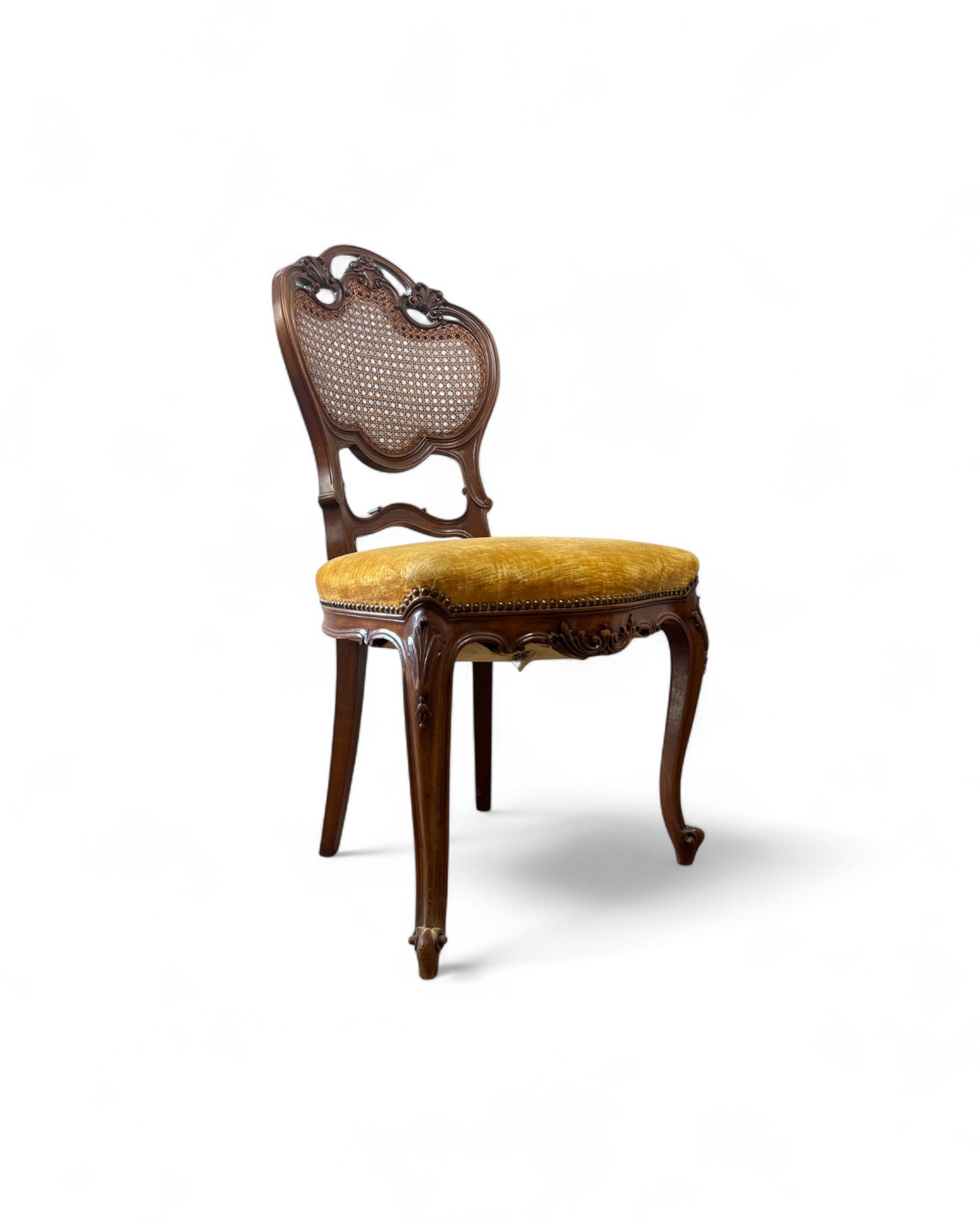 Rococo Revival Balloon-Back Chairs with Caned Backs and Velvet Seats - Set of 2