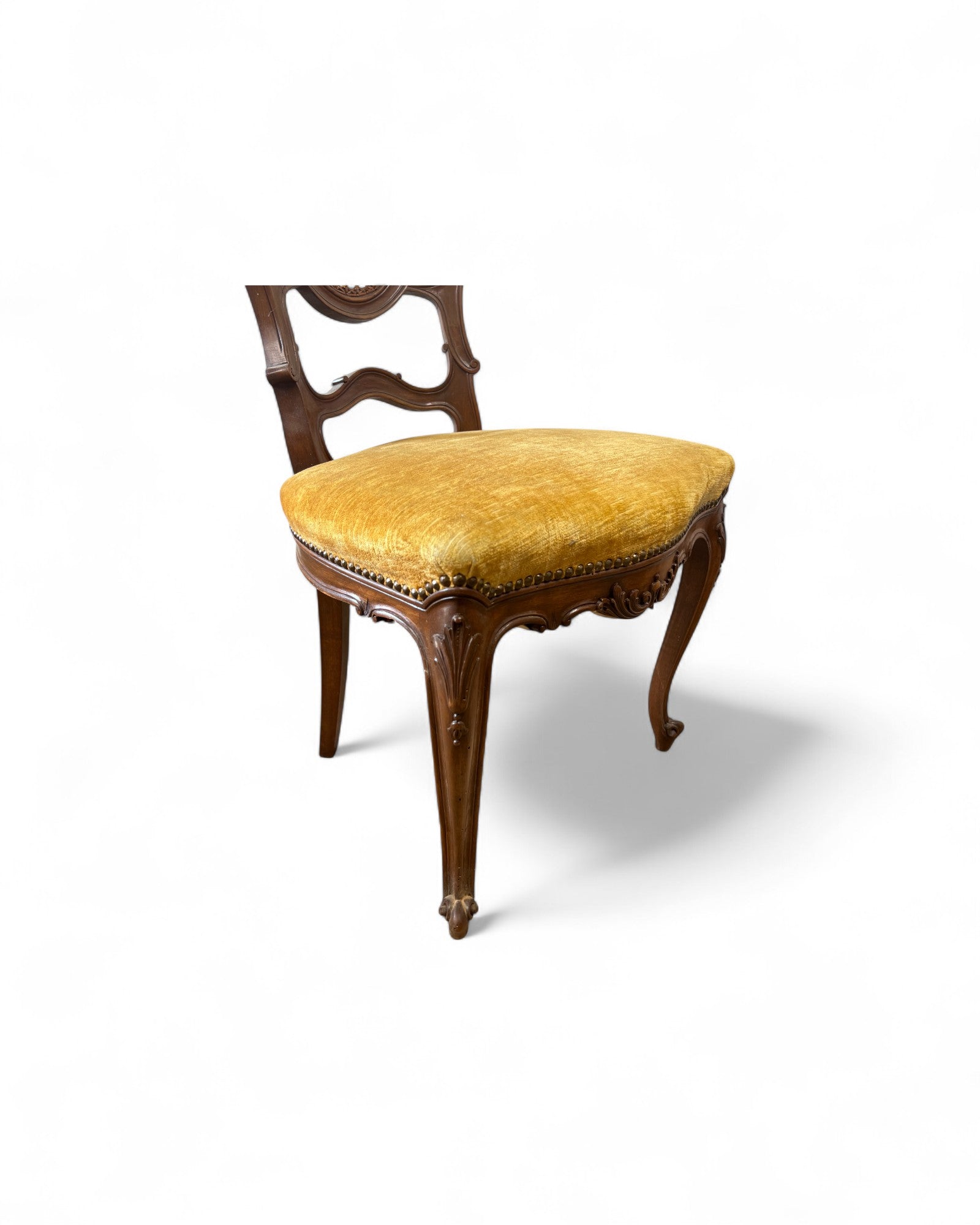 Rococo Revival Balloon-Back Chairs with Caned Backs and Velvet Seats - Set of 2
